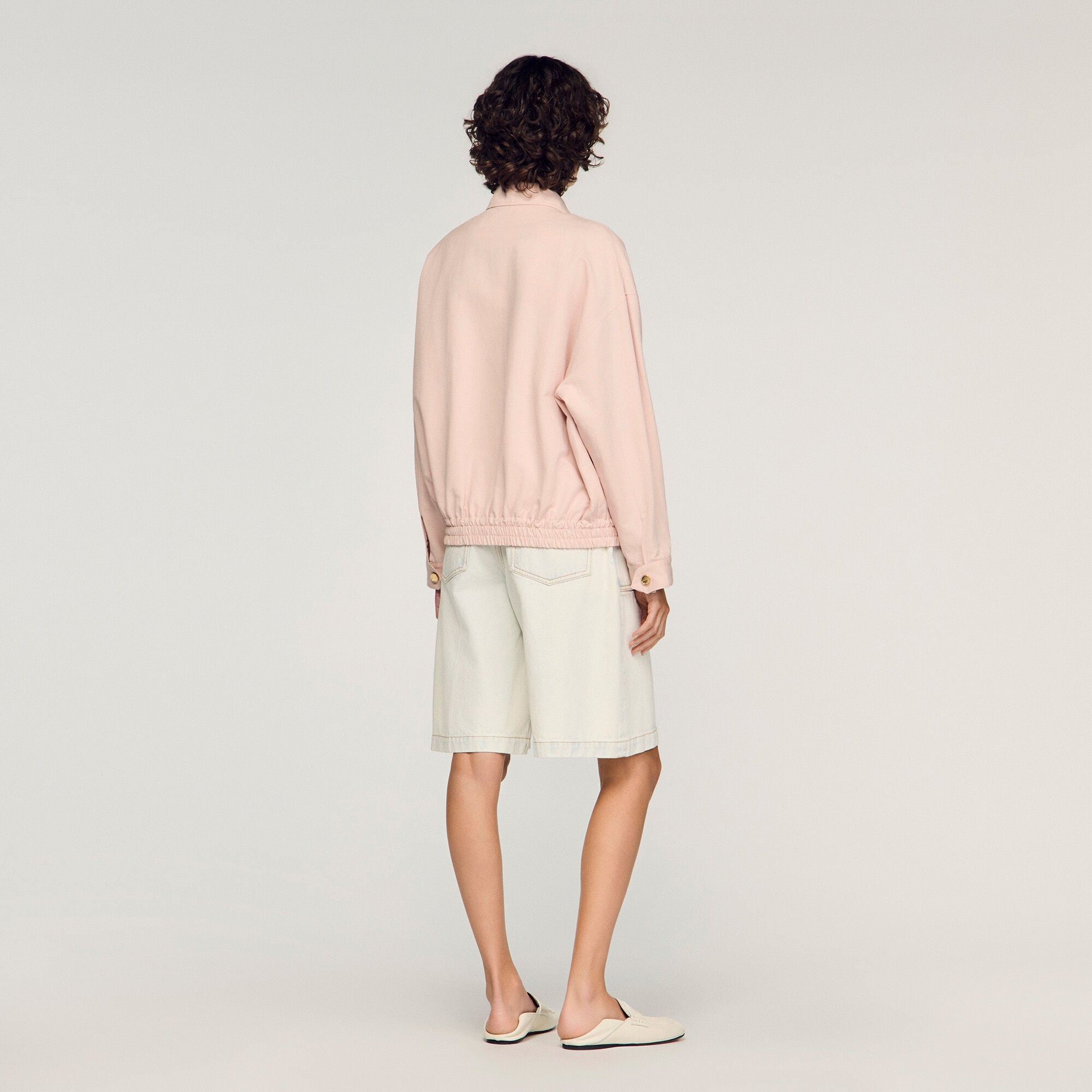 Wide cotton linen zip jacket