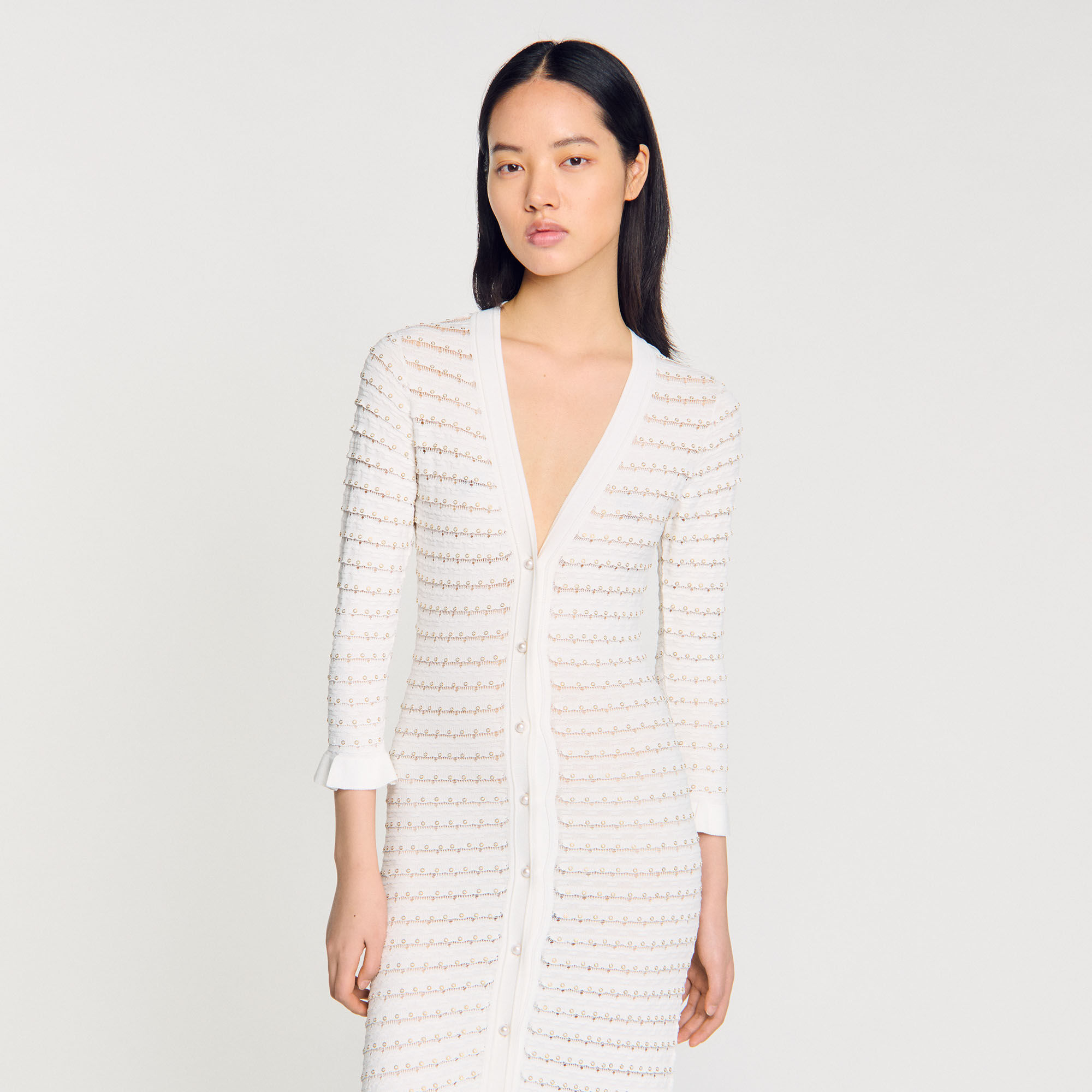 Maxi dress with pearl details white / beige For Women Maxi dress with pearl details white / beige For Women