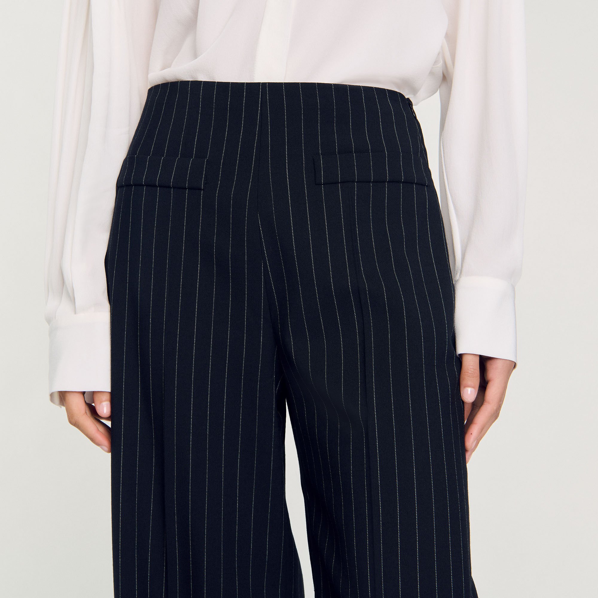 Chalk-striped trousers black / gray For Women | Sandro Paris