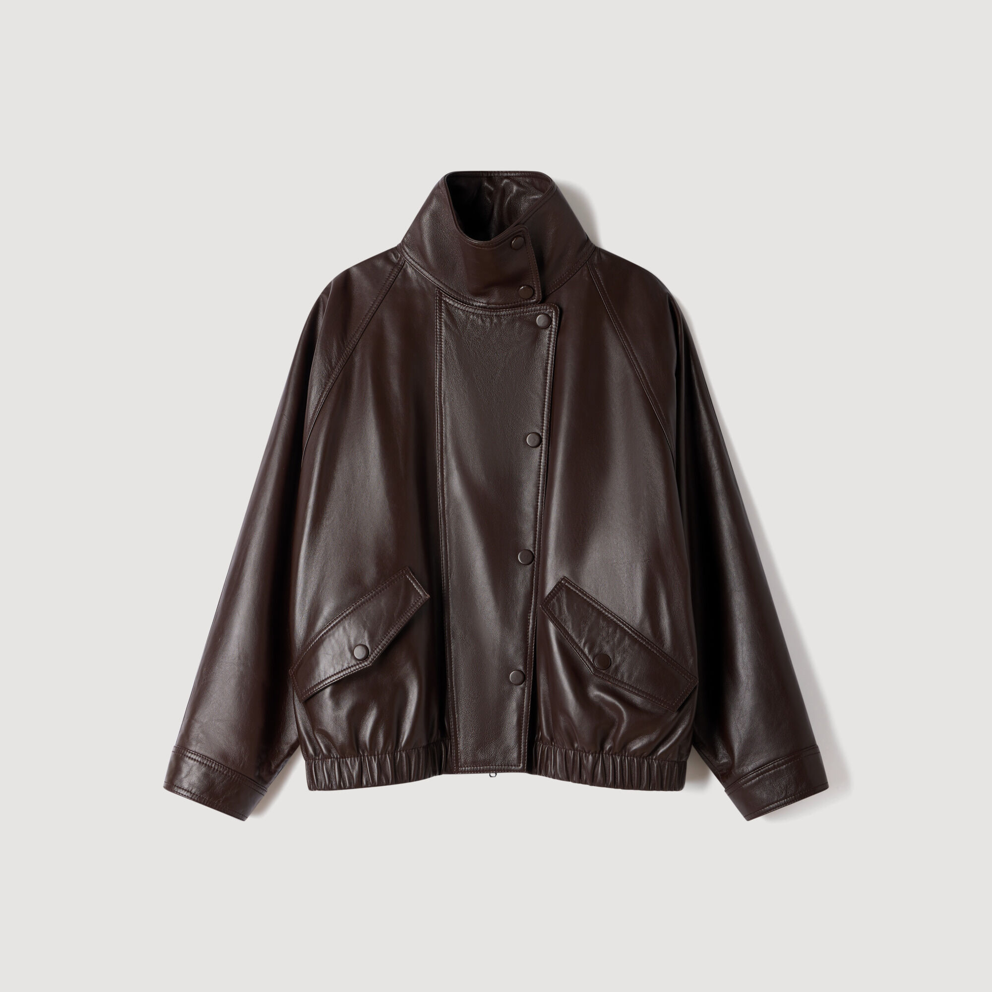 Oversized leather jacket in Brown for Women | Sandro Paris