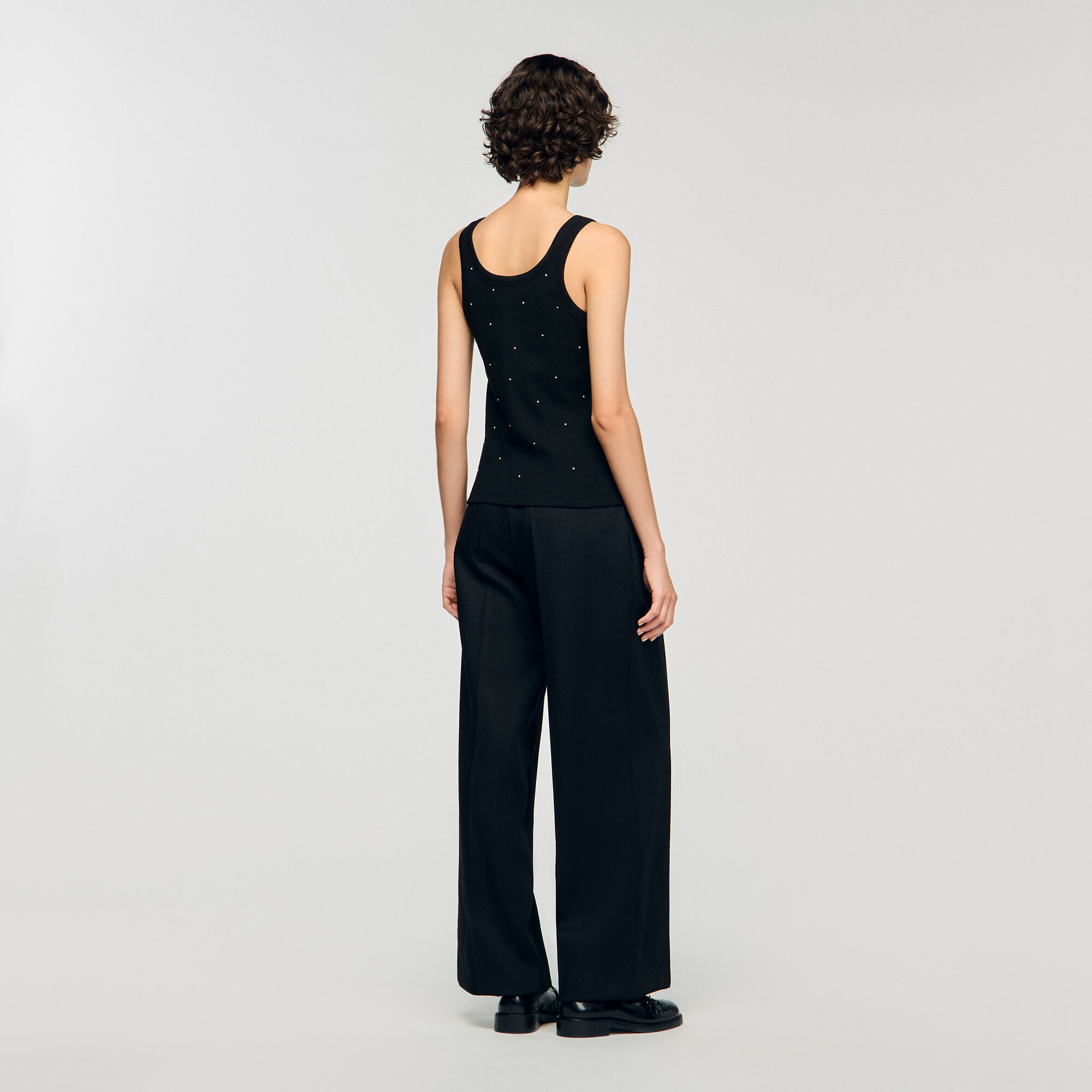 Jersey tank with rhinestones black / gray For Women | Sandro