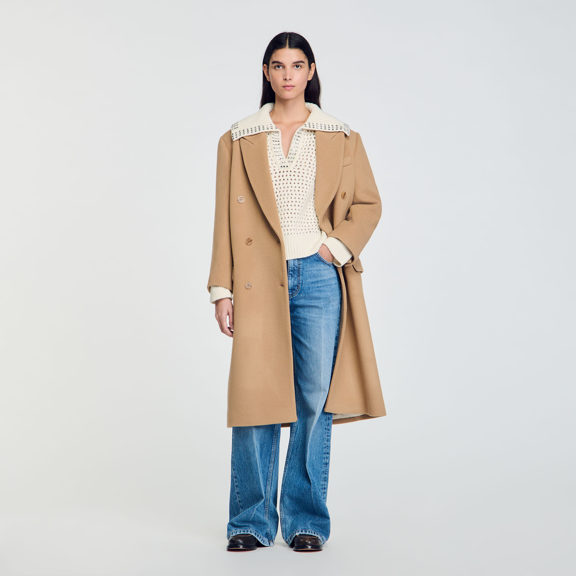 Sailor-Neck Wool Sweater white / beige For Women | Sandro Paris