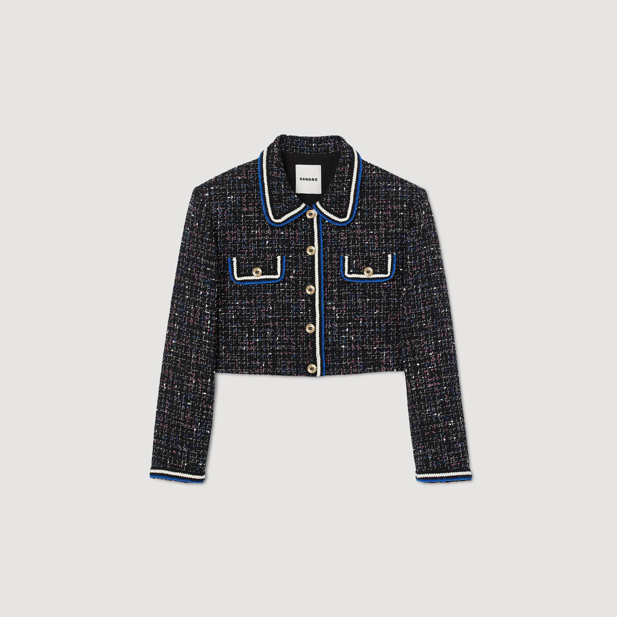 Short tweed jacket black / gray For Women | Sandro Paris