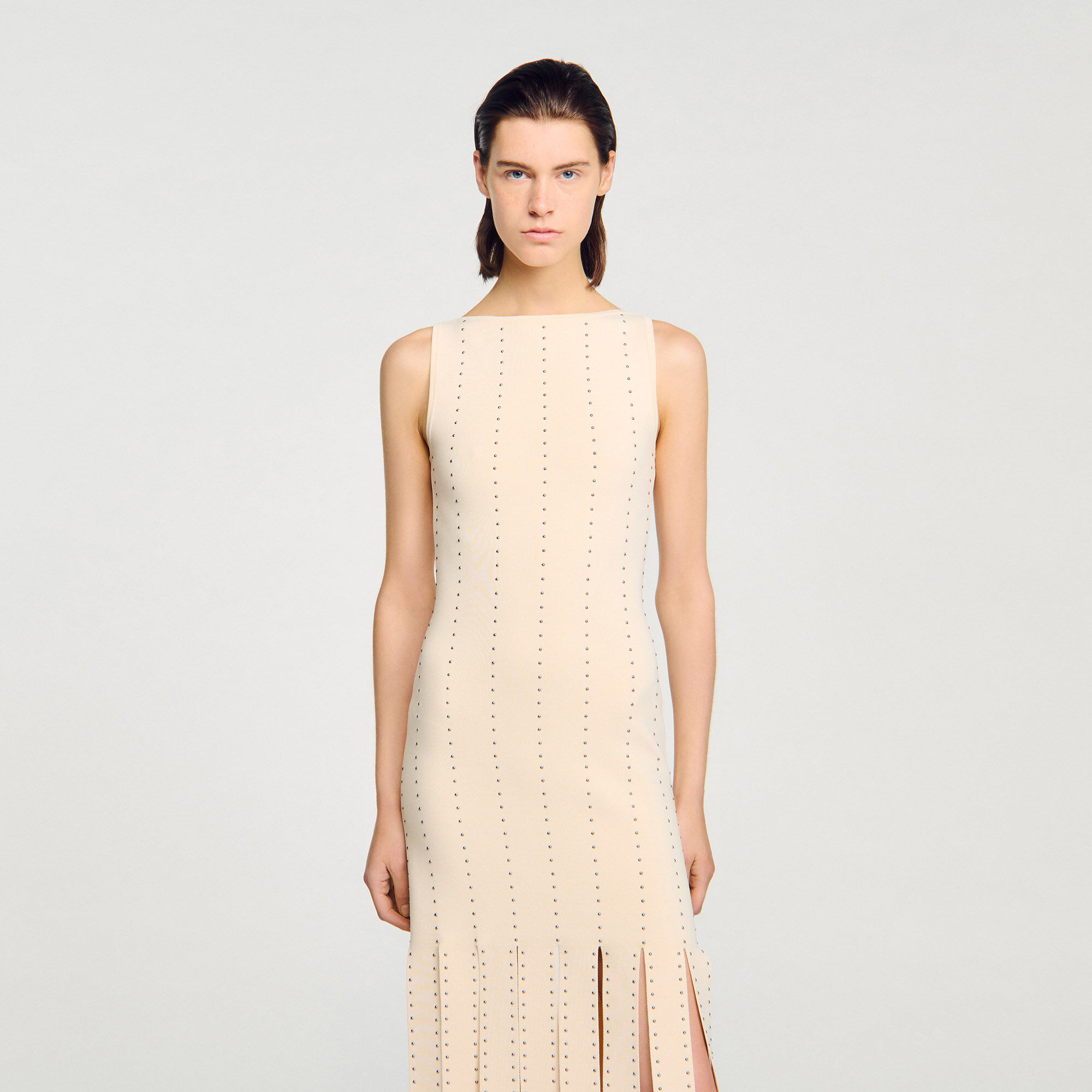Fringed knit maxi dress