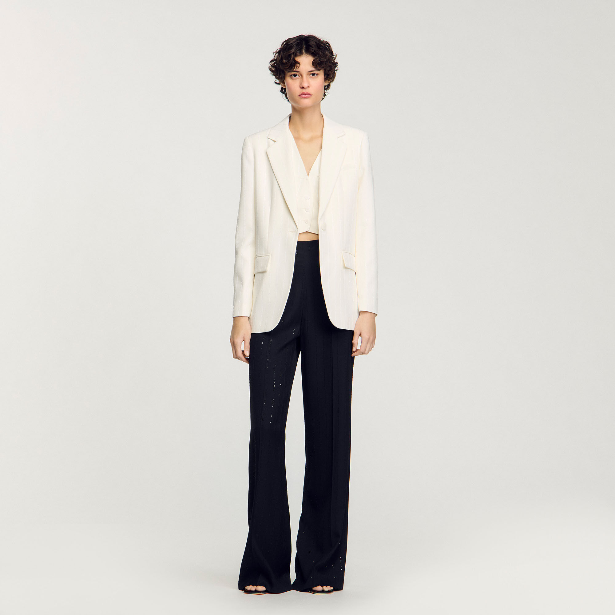 【SANDRO】 Sequin Suit Jacket Sequinned suit jacket white / beige For Women | Sandro Paris