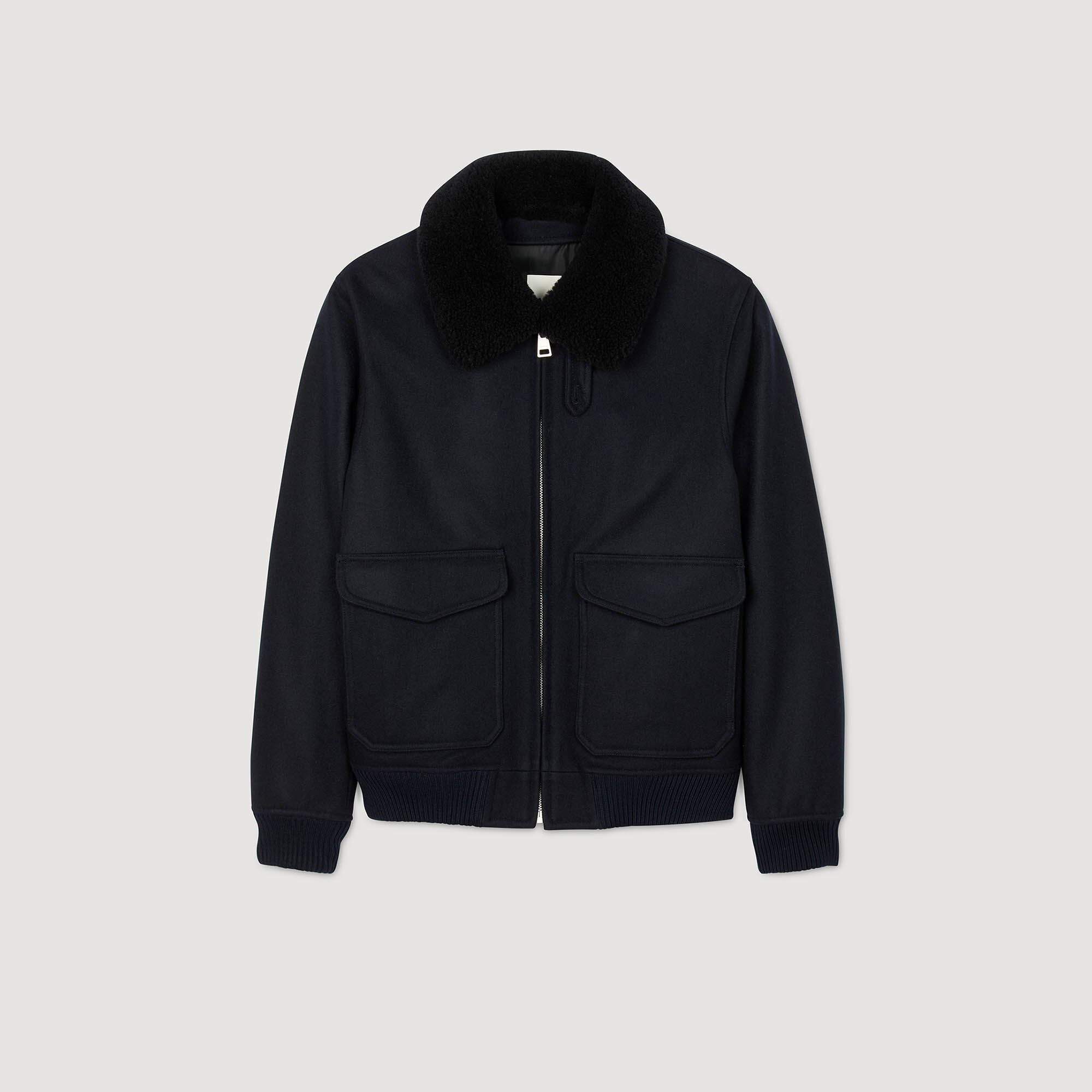 Wool aviator jacket with shearling