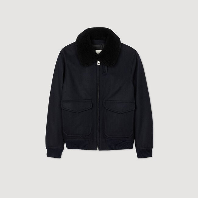 Wool aviator jacket with shearling