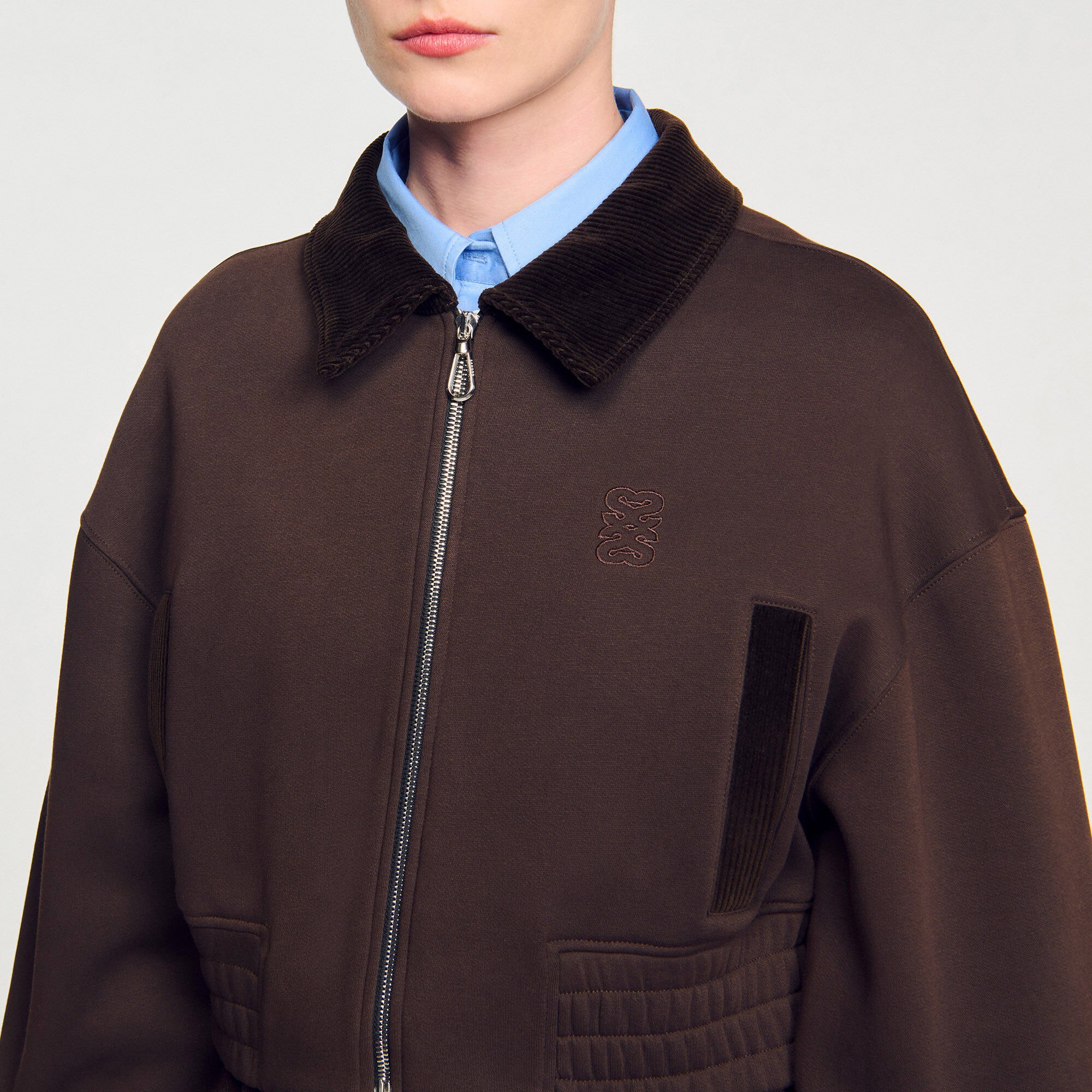 Cropped dual-fabric jacket