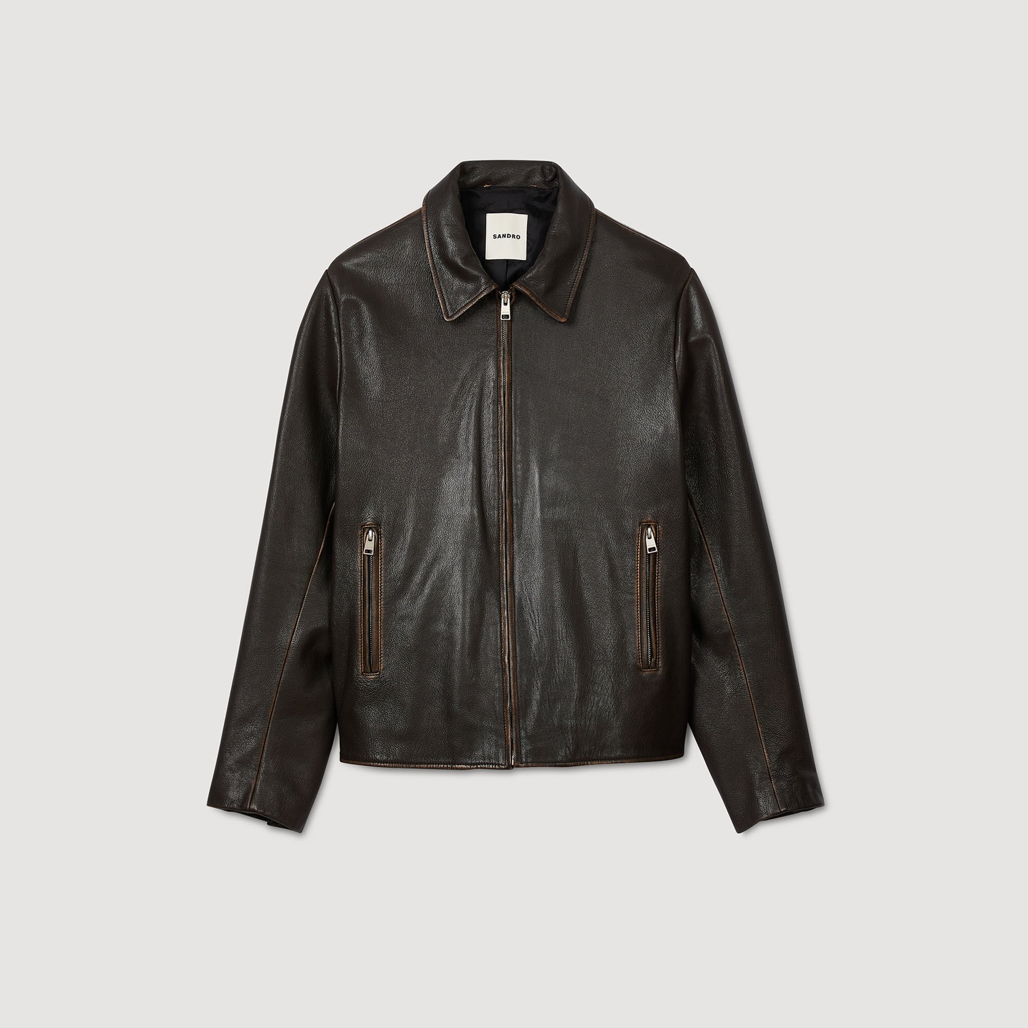 Distressed-look leather jacket