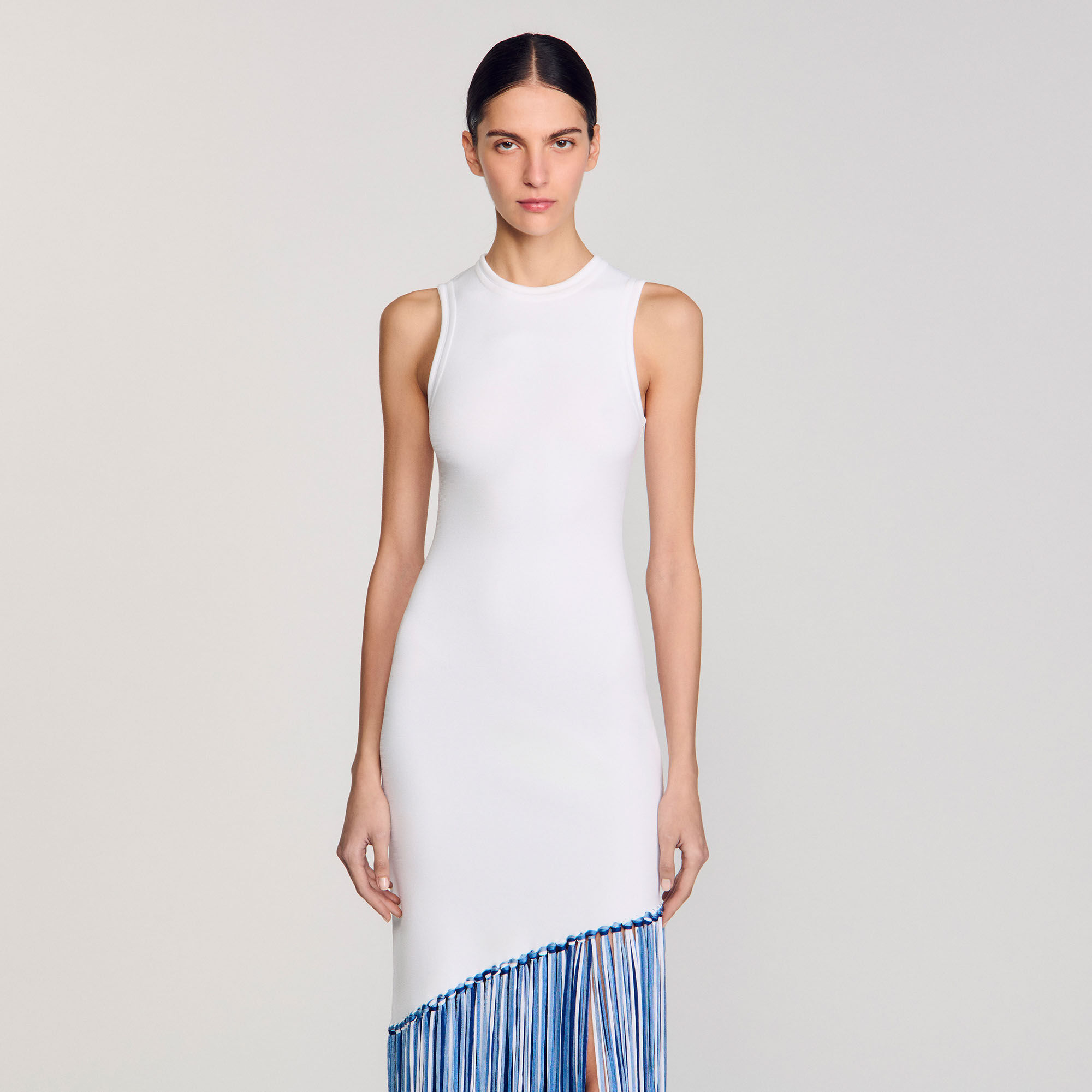 Fringed maxi dress white / beige For Women | Sandro Paris