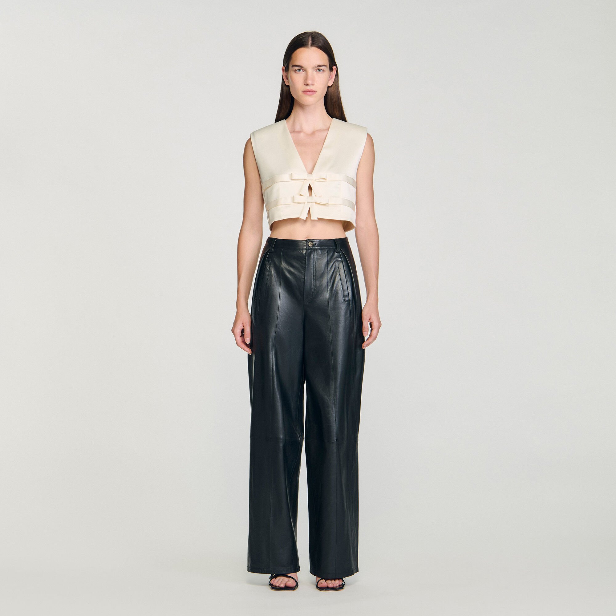Sleeveless satin crop top