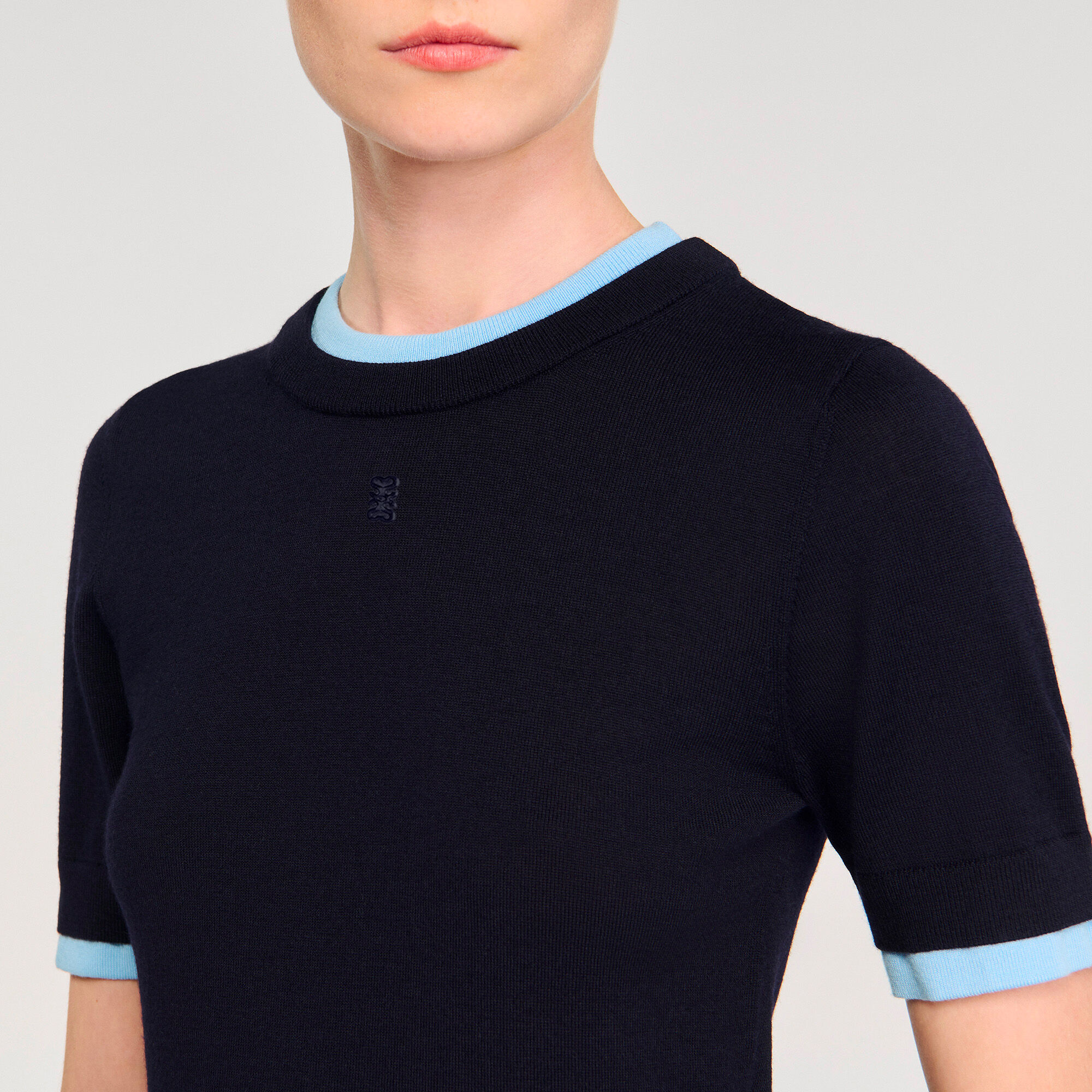 Two-tone cropped sweater blue For Women | Sandro Paris