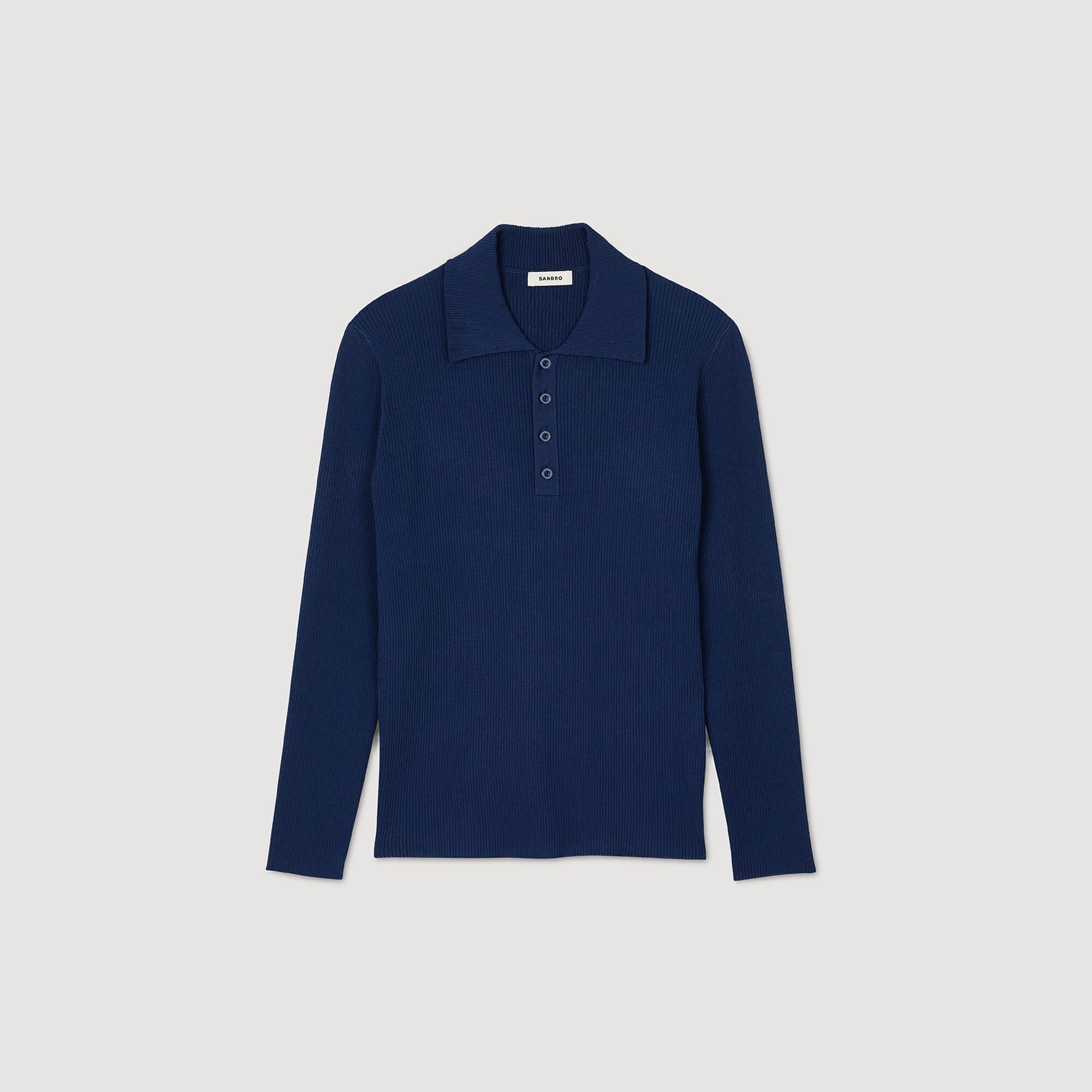 Rib knit polo shirt