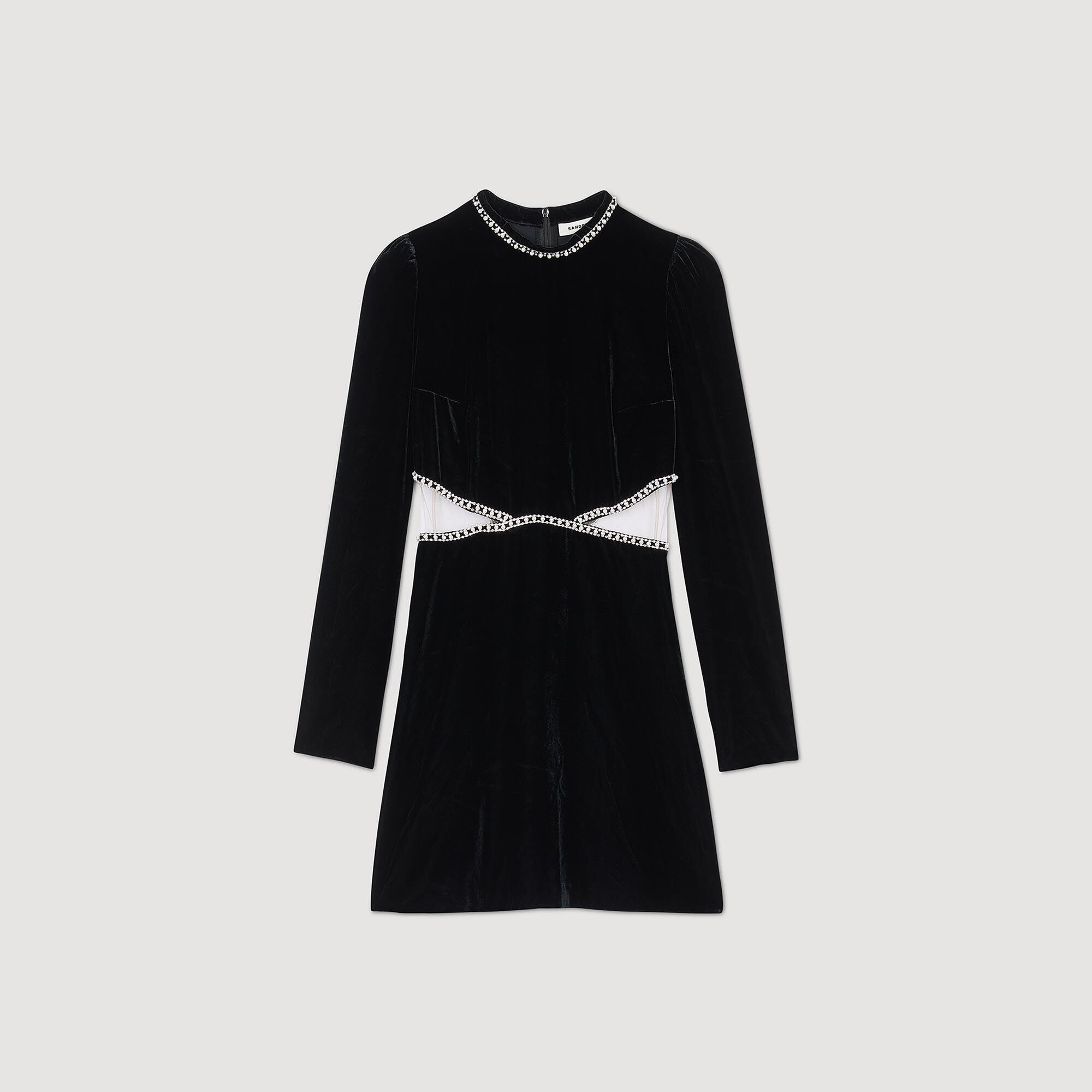 Short velvet dress black / gray For Women | Sandro Paris Short velvet dress black / gray For Women | Sandro Paris
