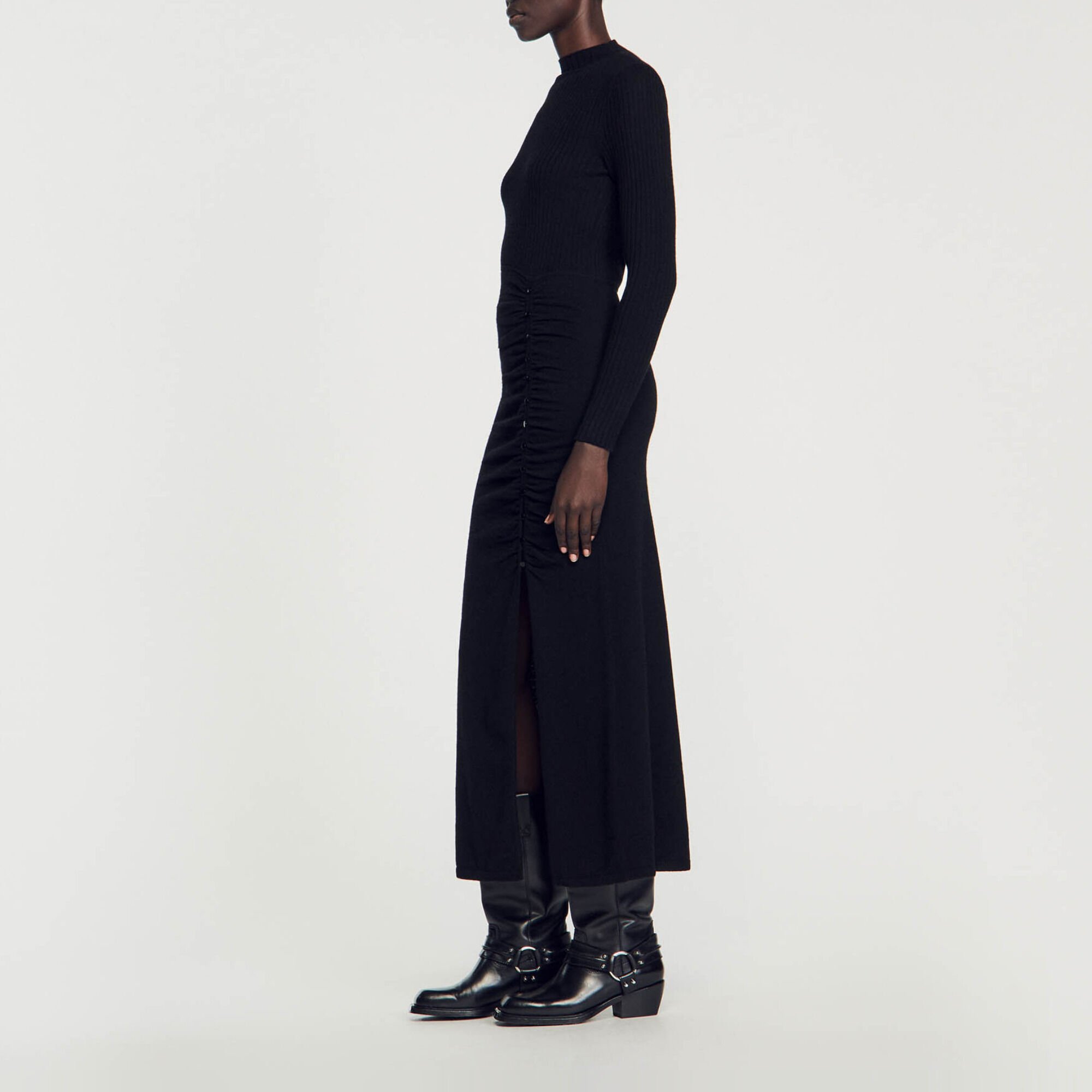 Long, gathered knit dress