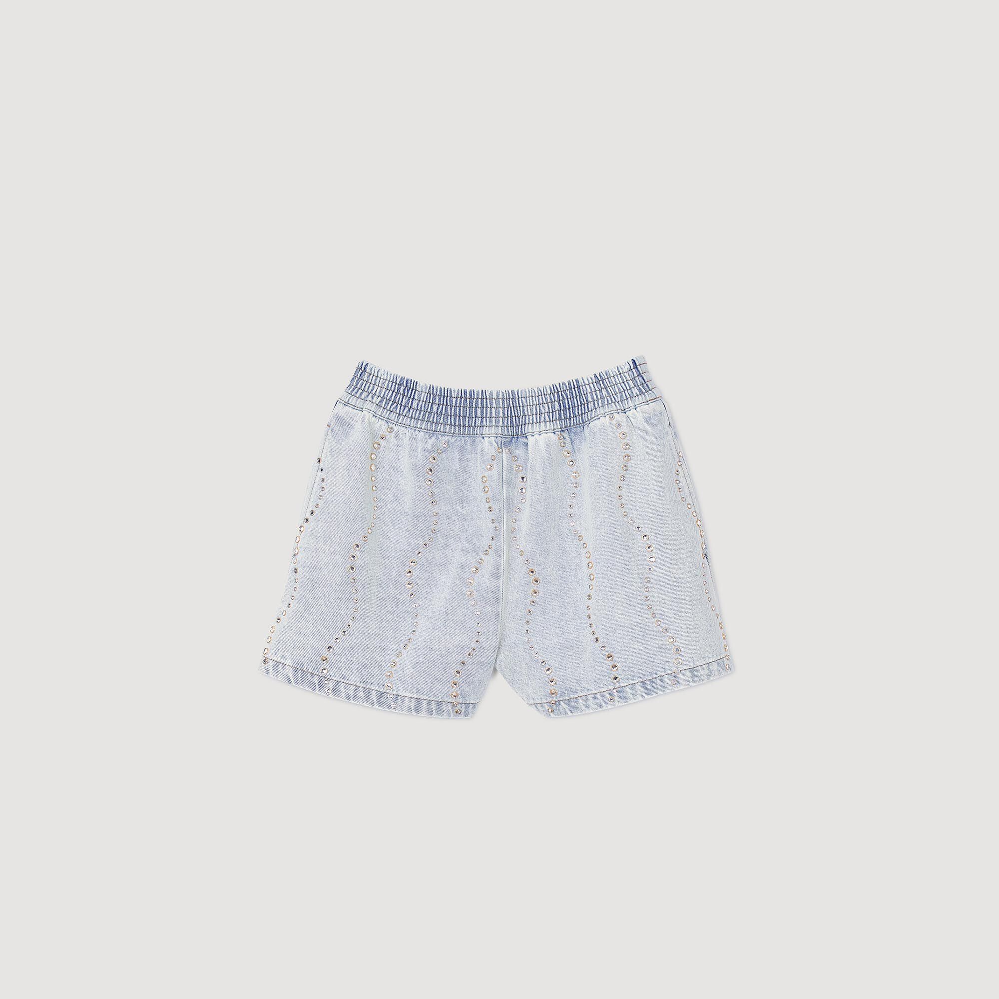 フランス発 Sandro ボタンがアクセント! ショート デニム ドレス Mini knit dress with ruffles white / beige For Women