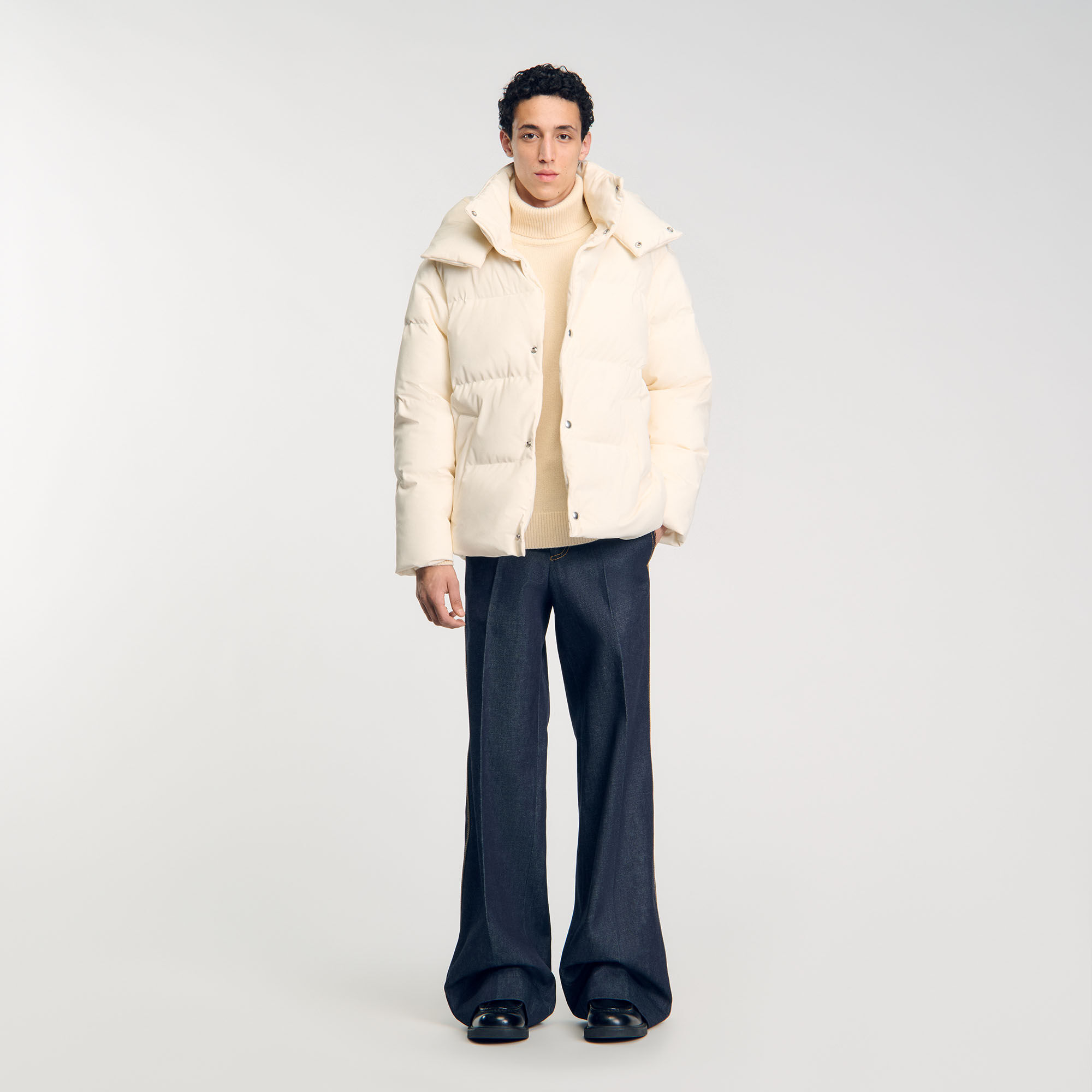 Cream puffer coat top