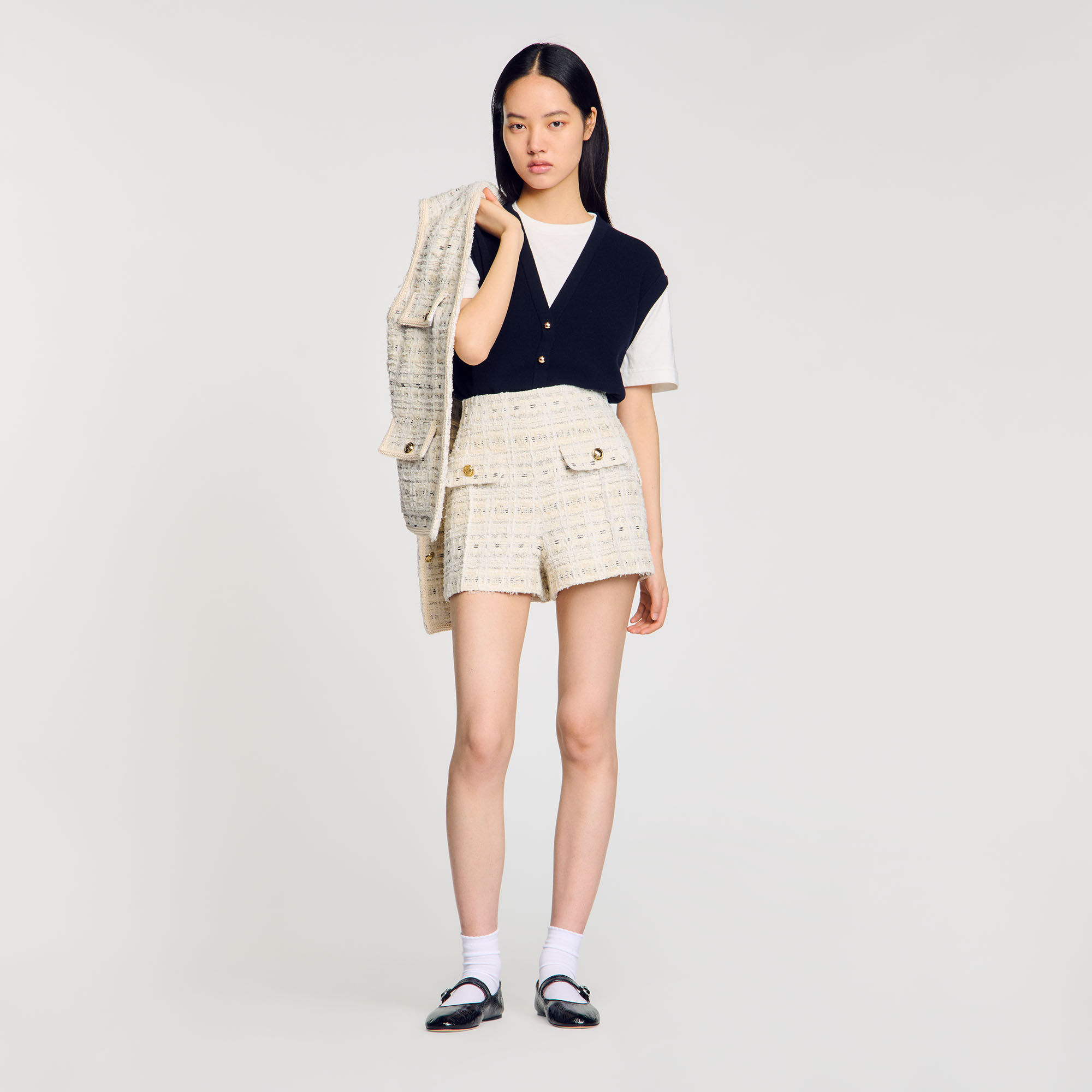 Decorative tweed shorts