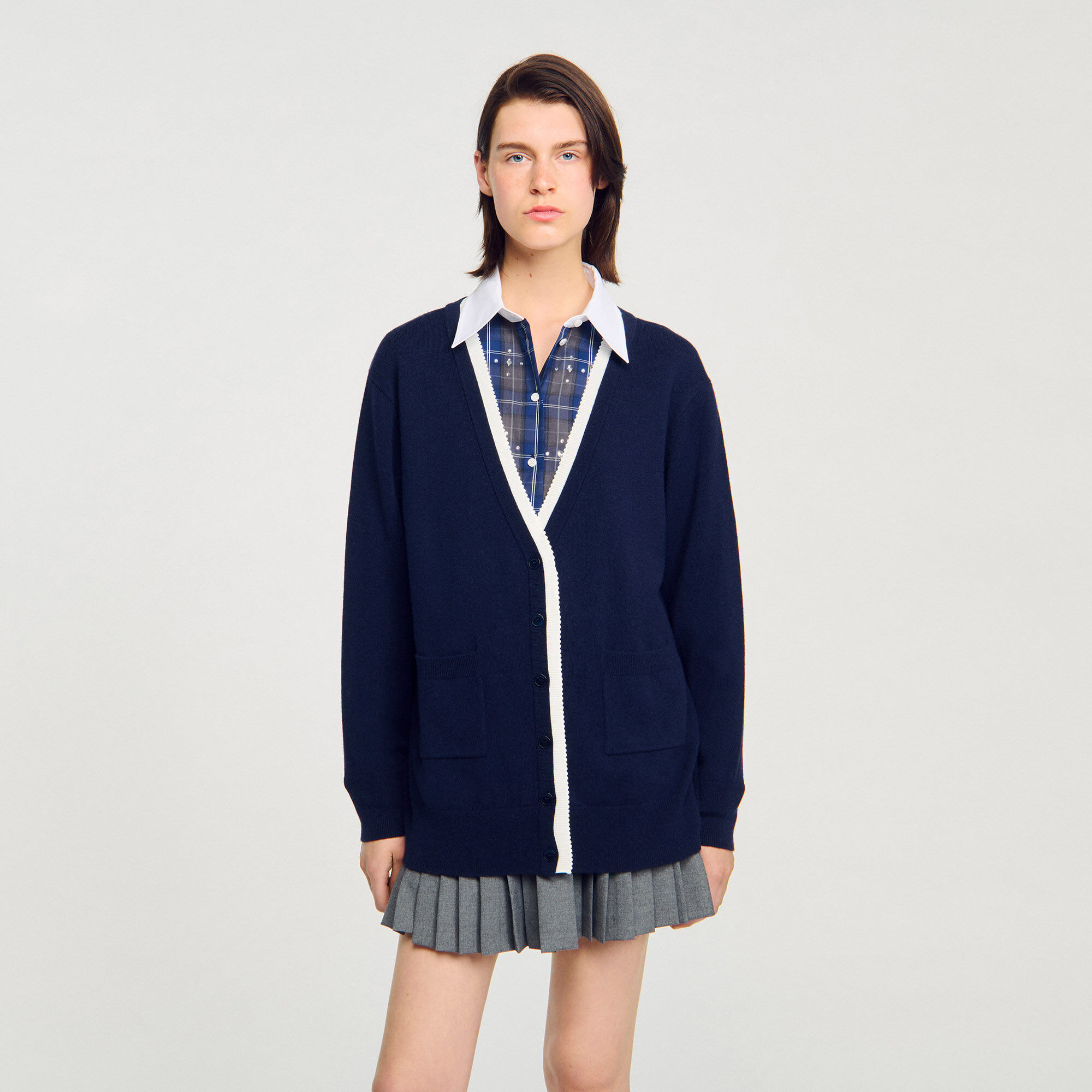 SANDRO ストライプ カーディガン 長袖 Stripey Cardigan With Denim Details by Sandro | Rent the Runway