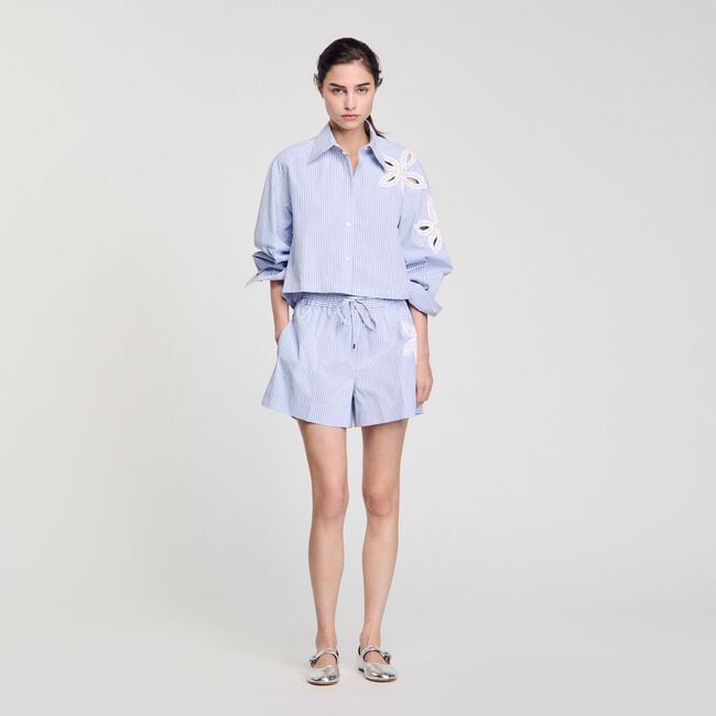 Striped shorts with flower detail