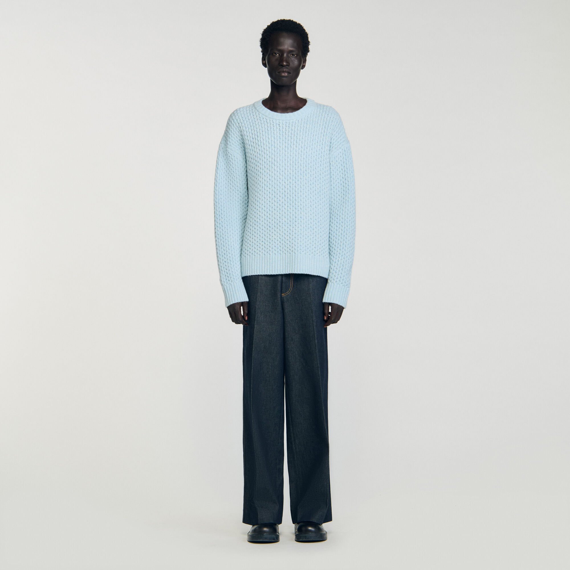 Honeycomb stitch wool sweater
