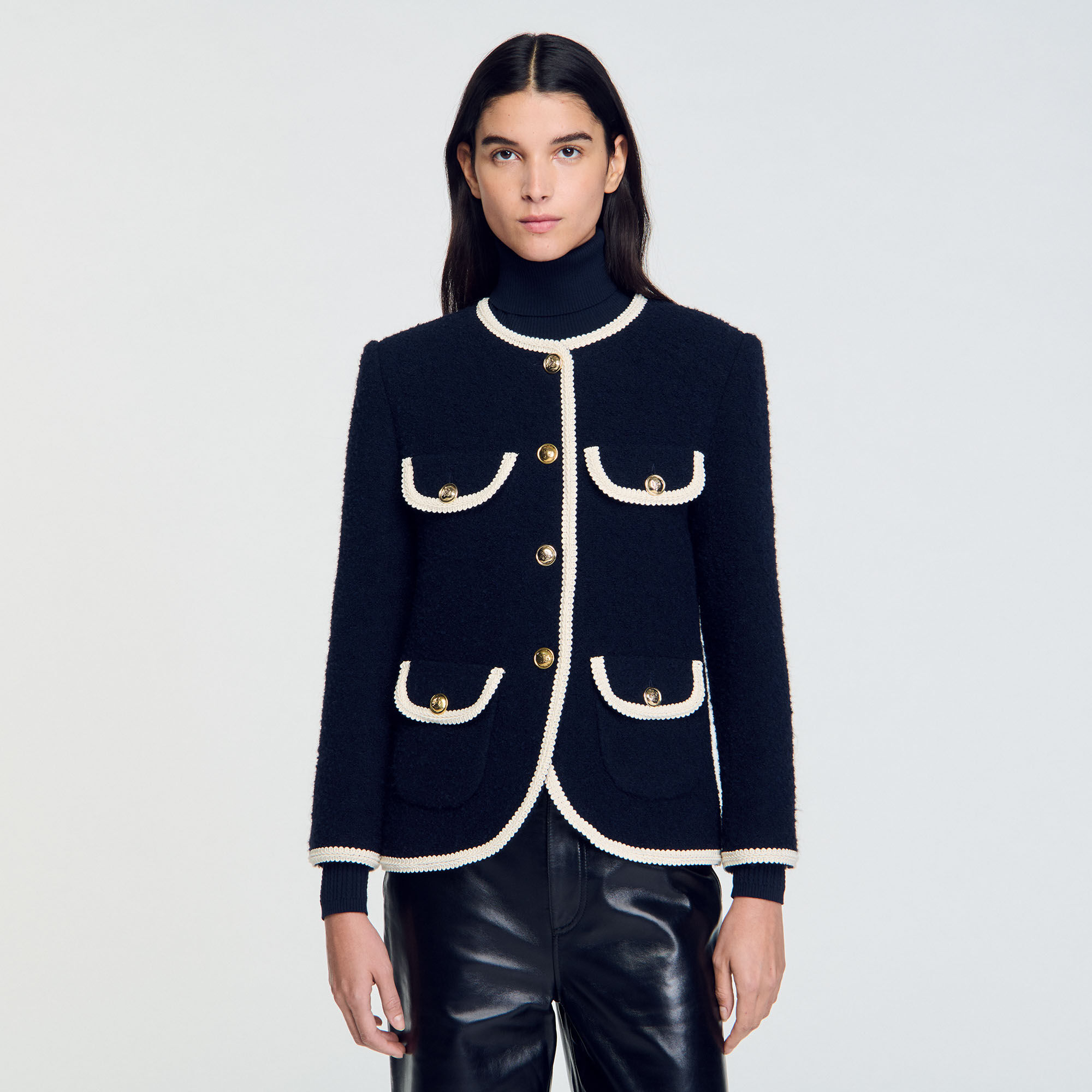 Long Tweed Jacket blue For Women | Sandro Paris