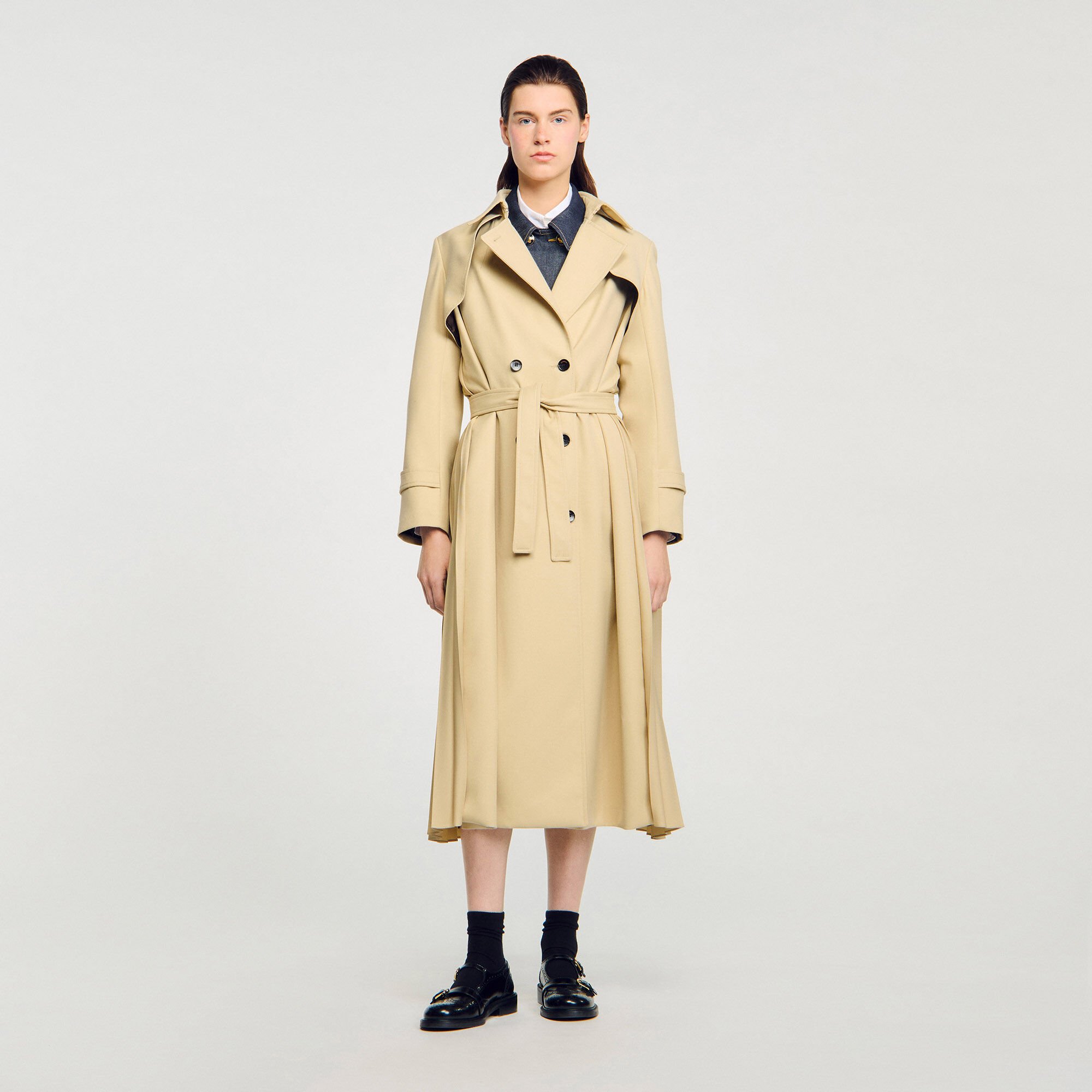 Belted double-breasted trench