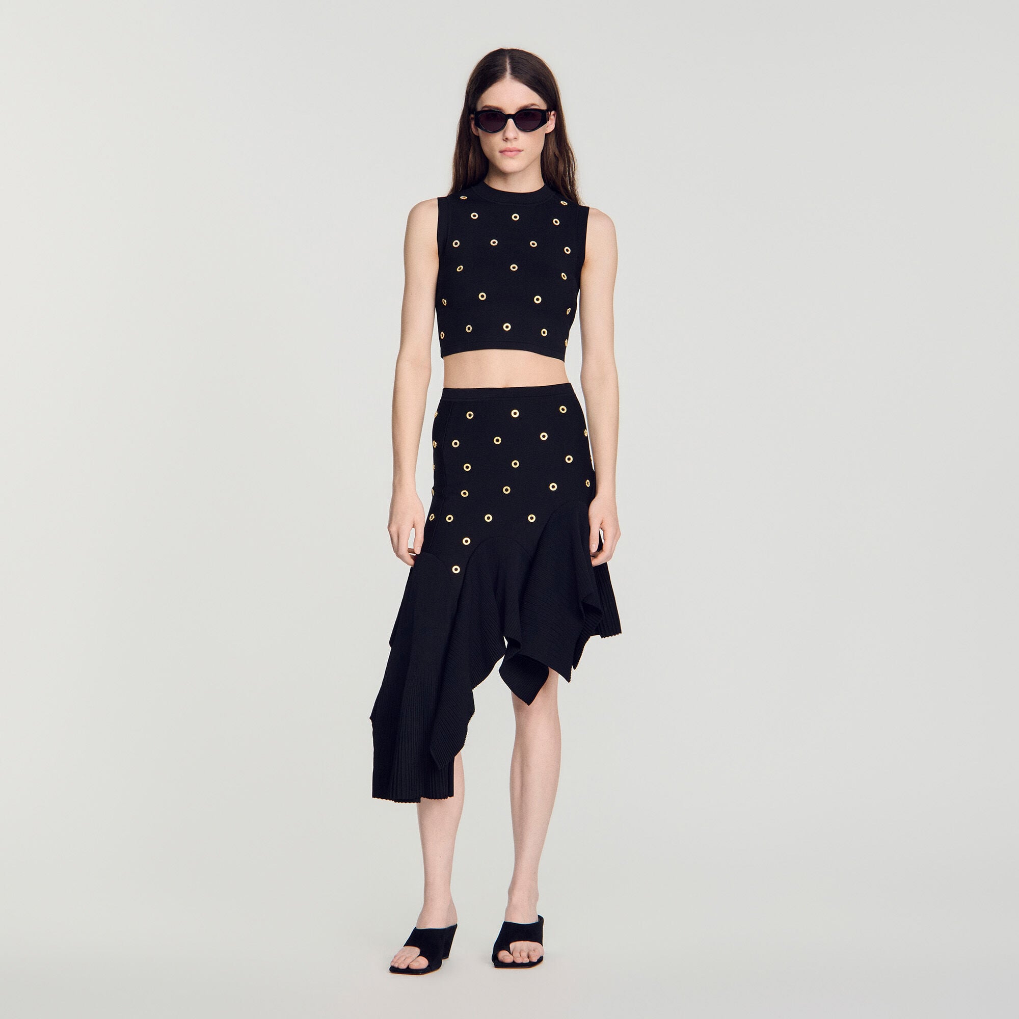 Studded knit top in Black for Women | Sandro Paris