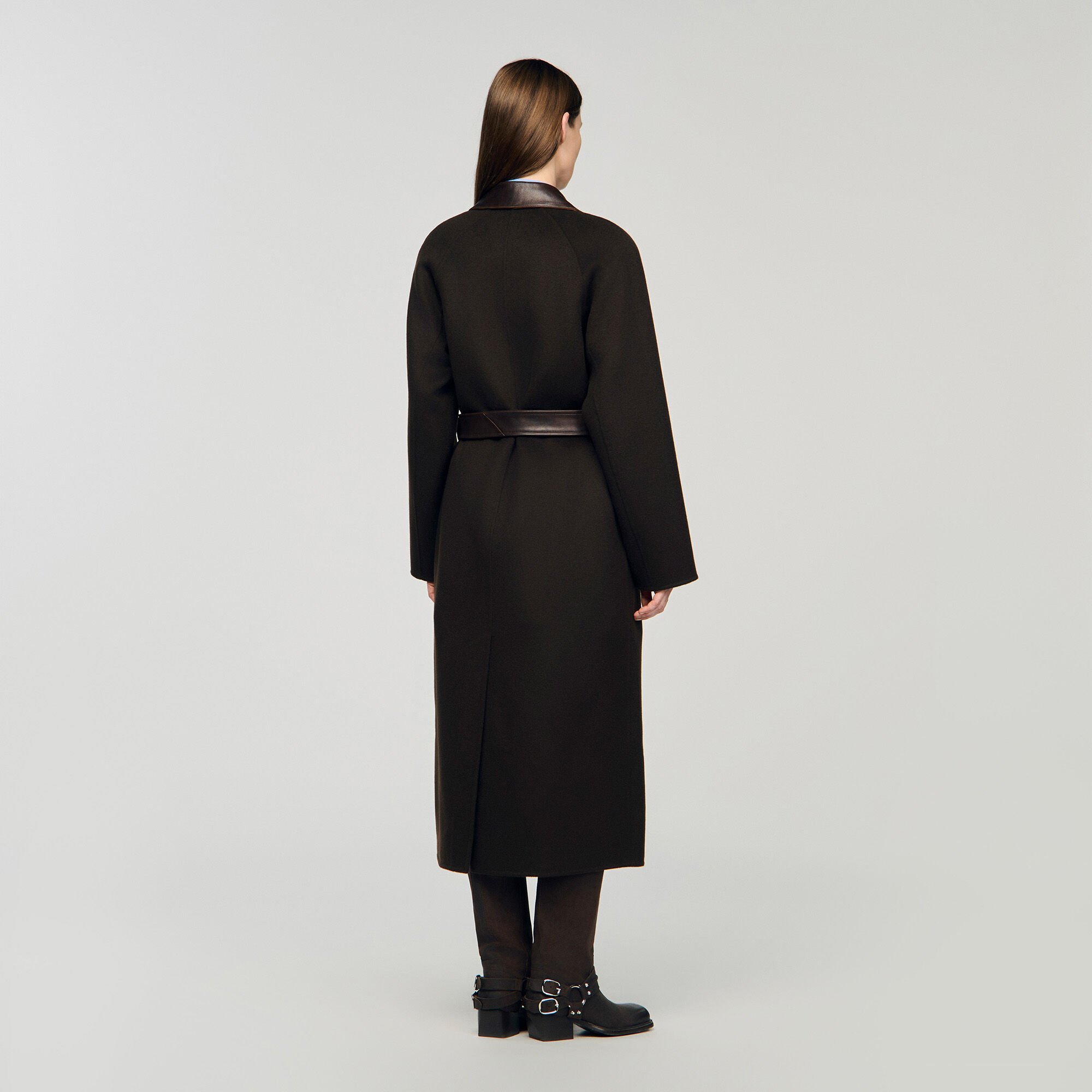 Long wool and leather coat