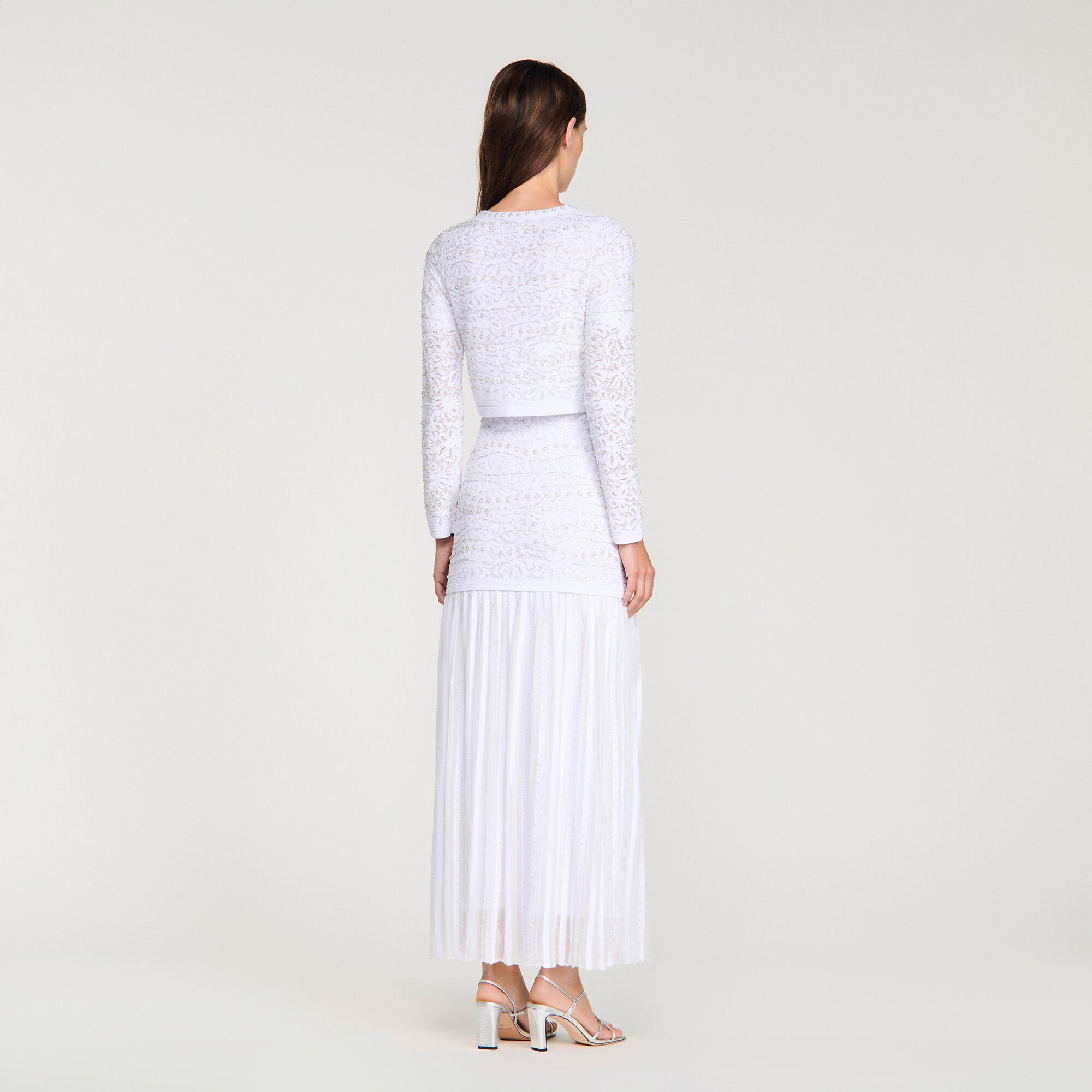 Cropped pearled cardigan