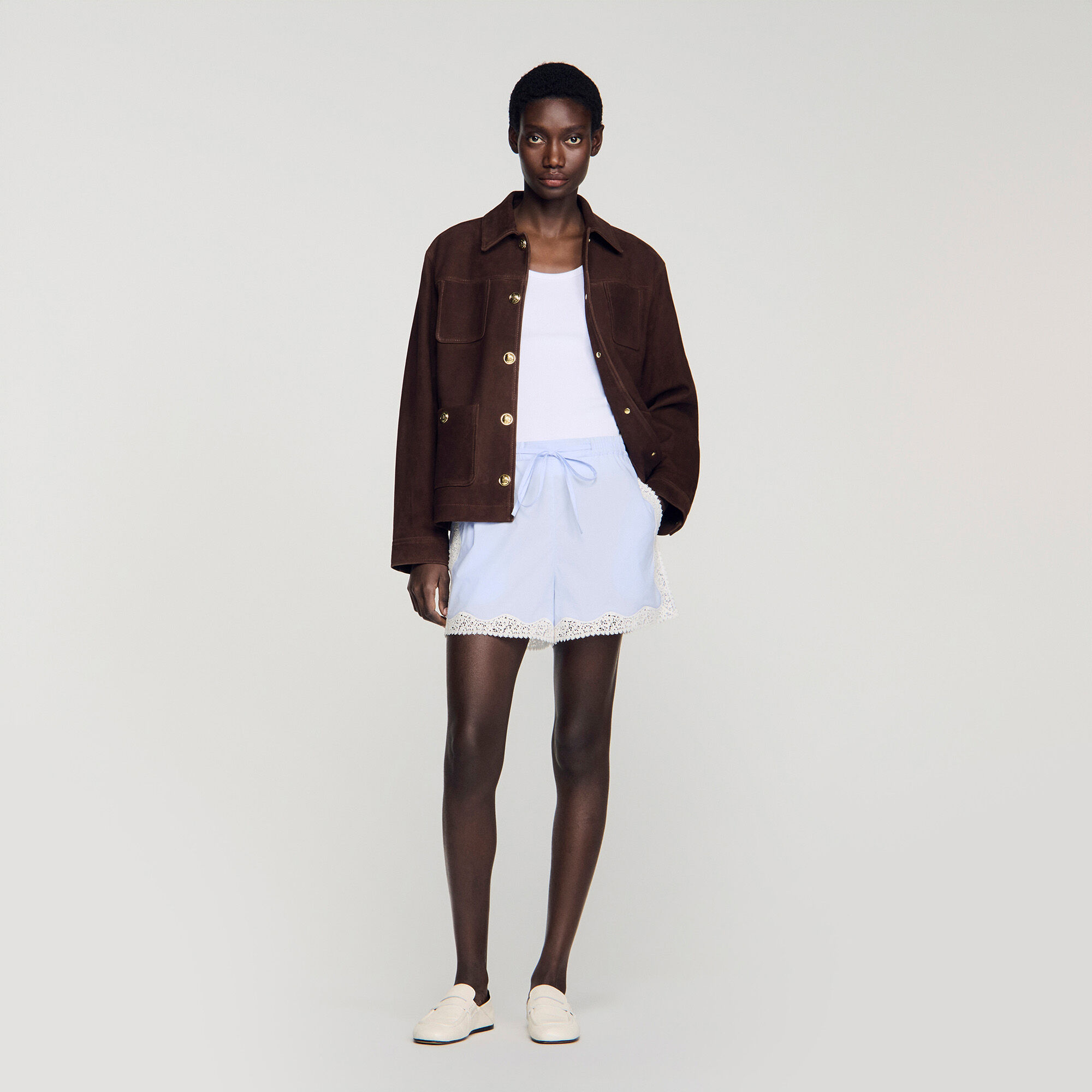 Lace detail shorts in Sky Blue for Women | Sandro Paris