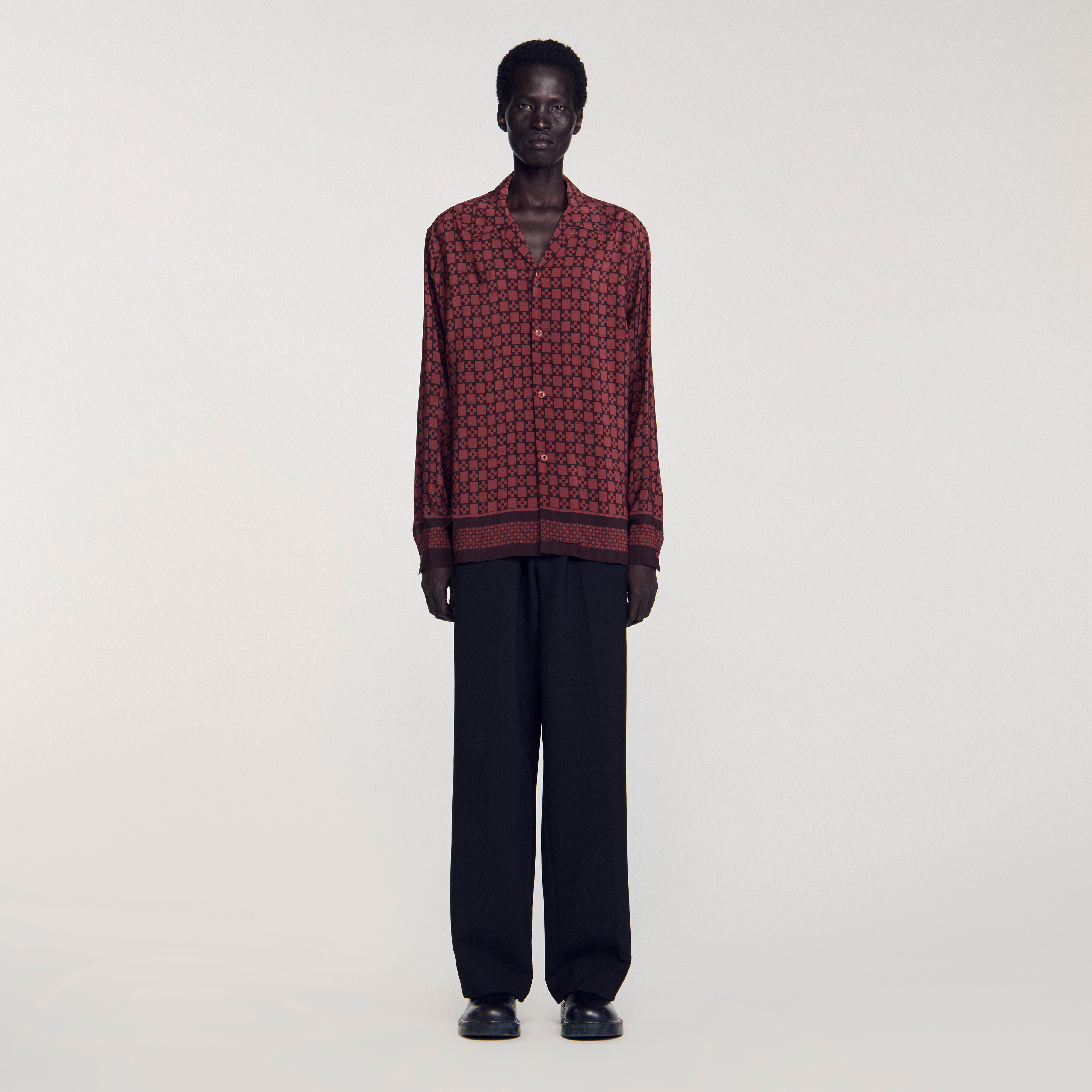 Square cross long sleeve shirt brown for Men | Sandro Paris