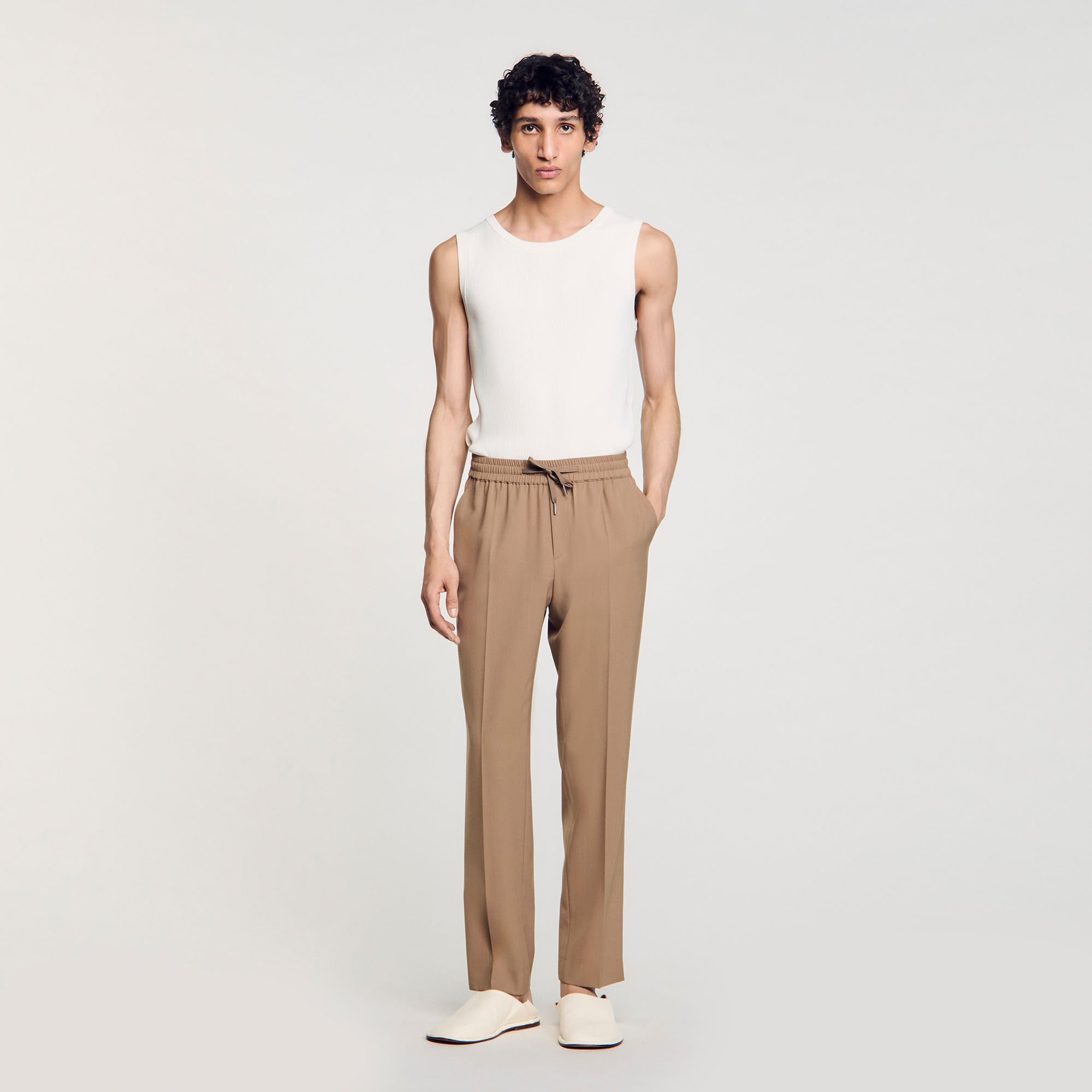 Elasticated straight-leg trousers