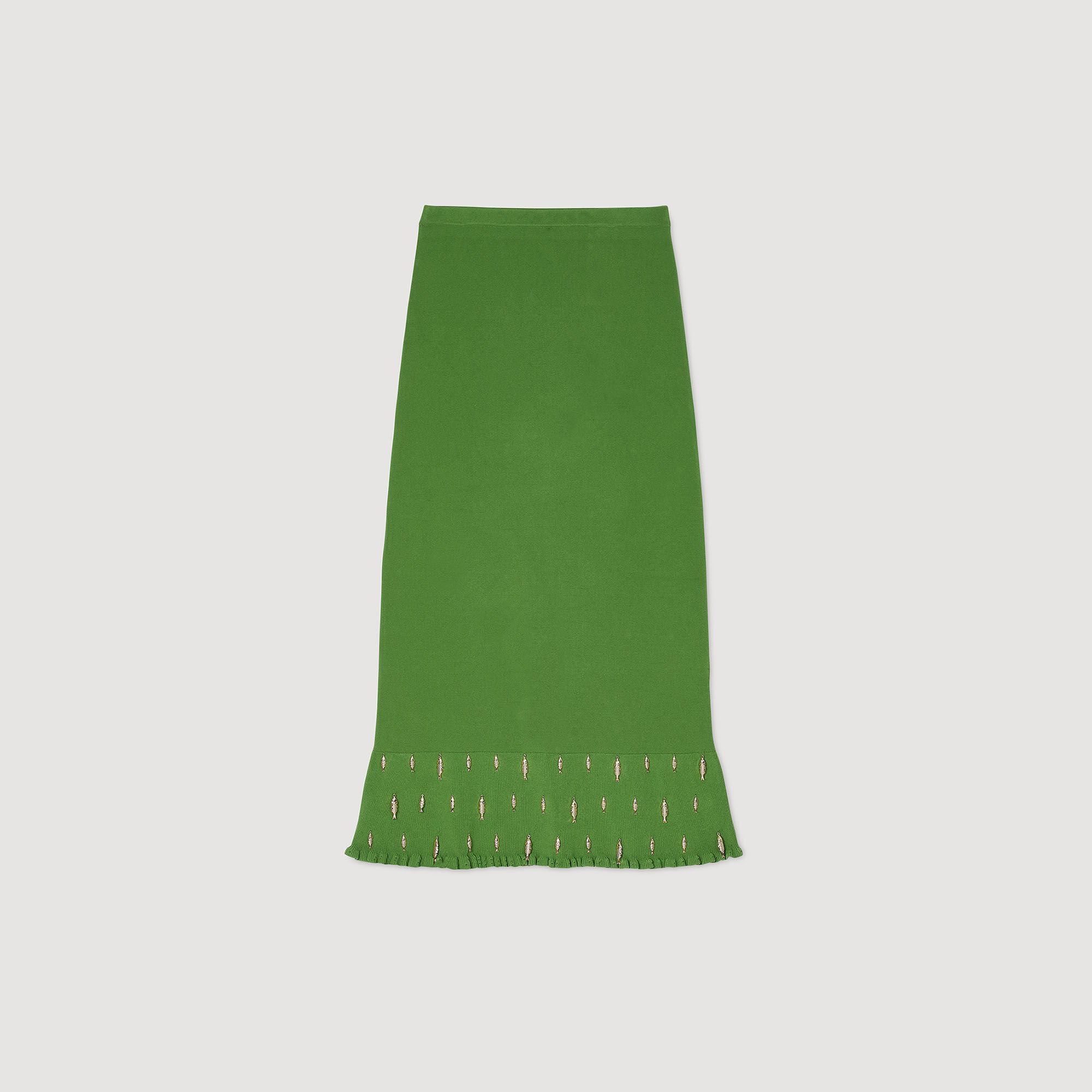 【海外限定】Sandroニットスカート☆Side-Pocket Mid-Rise Knitt Pointelle knit maxi skirt white / beige For Women | Sandro Paris