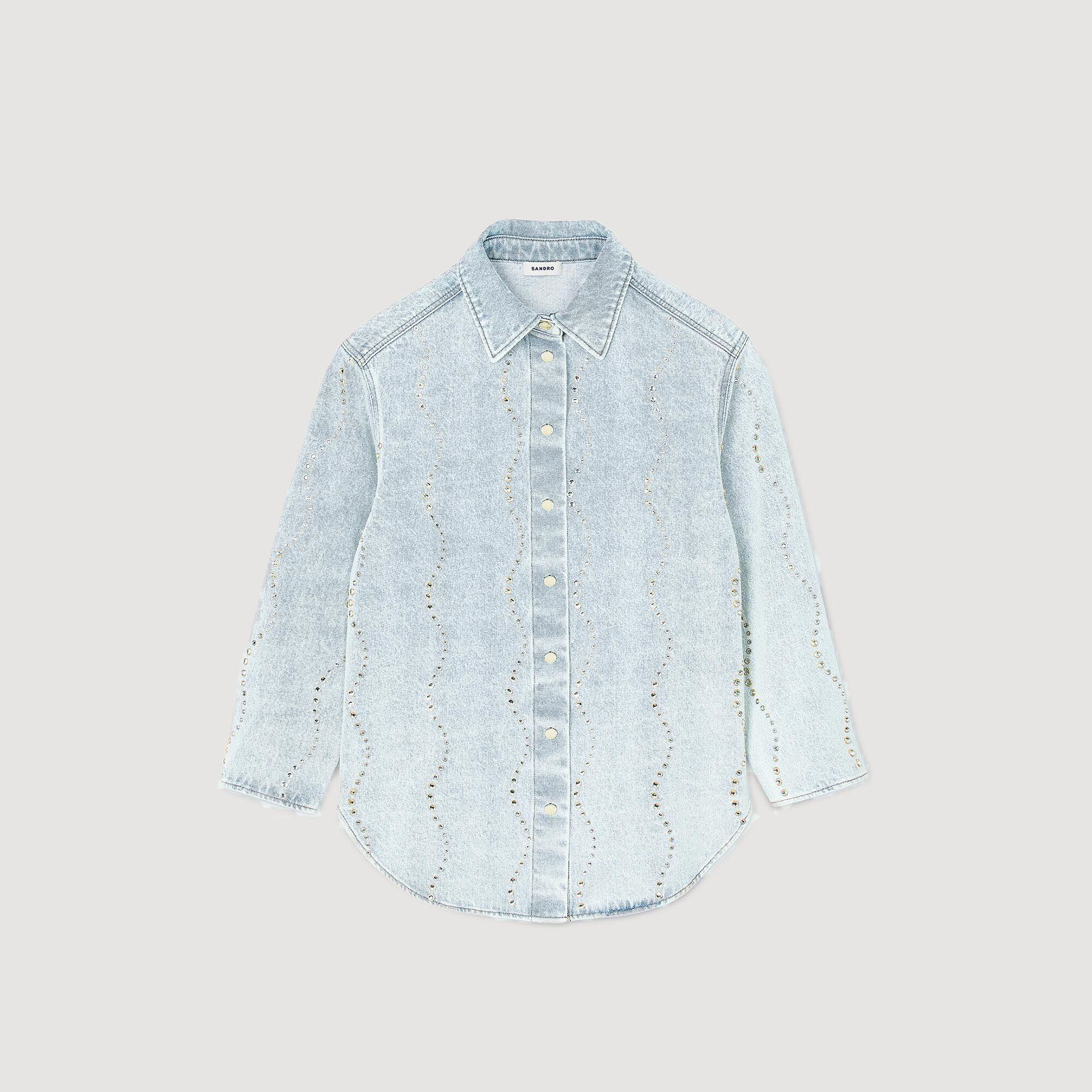 Denim shirt with rhinestones For Women | Sandro Paris