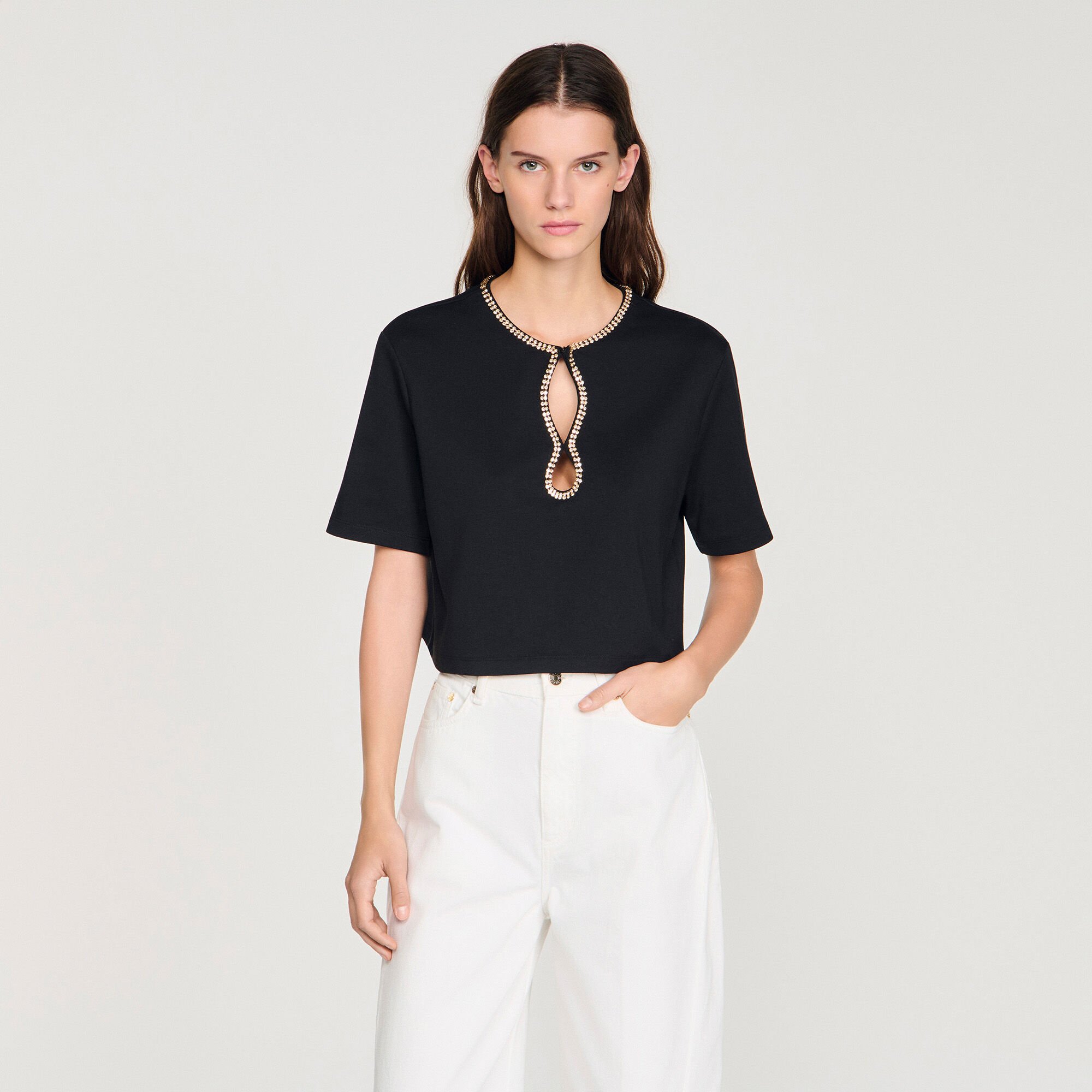 Rhinestone cropped T-shirt