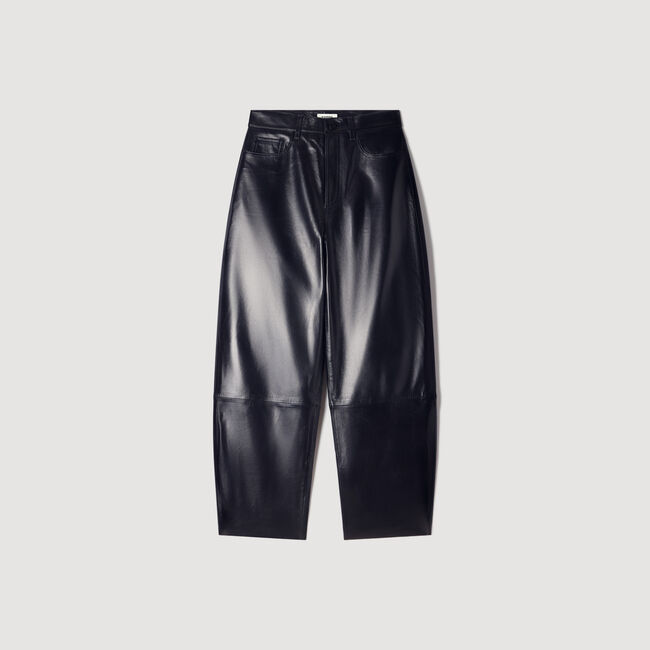 Leather barrel-leg trousers