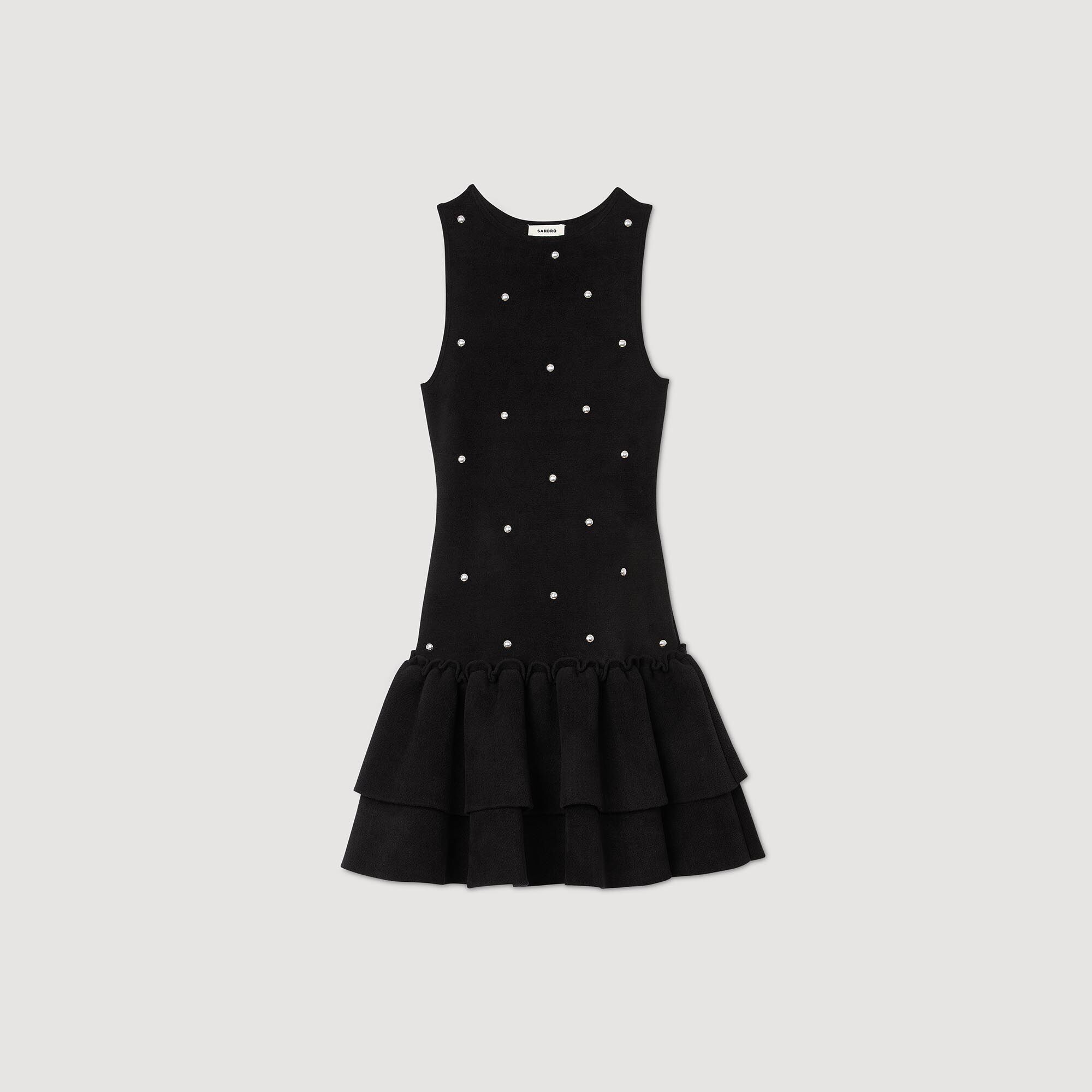 Velvet knit dress black / gray For Women | Sandro Paris