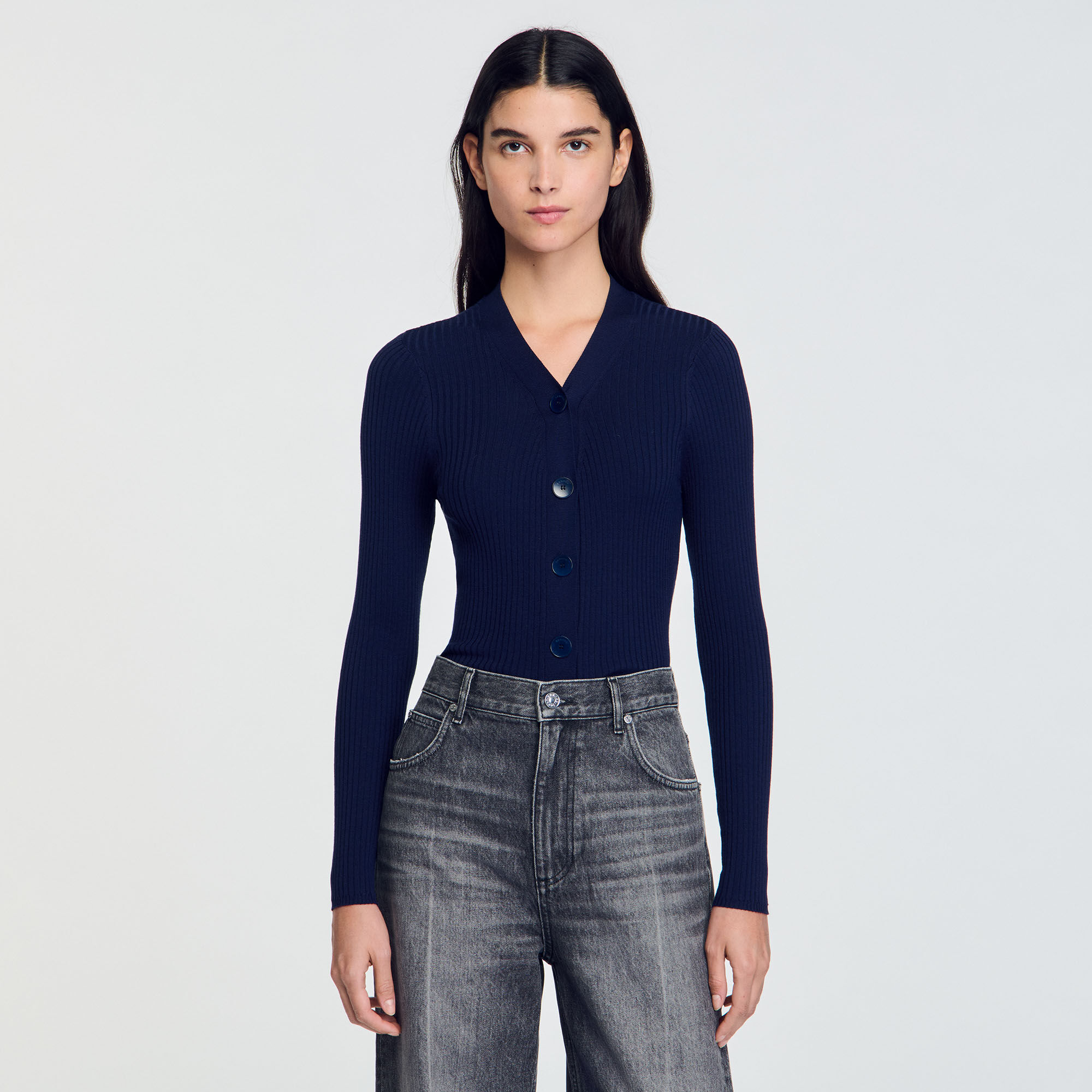 Rib knit cardigan