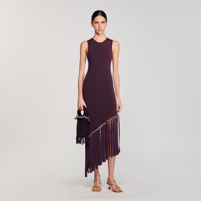 Fringed and beaded maxi dress