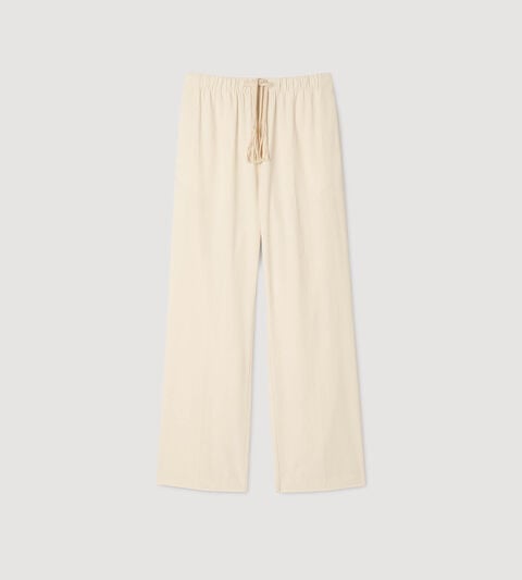 Wide-leg elasticated cotton trousers
