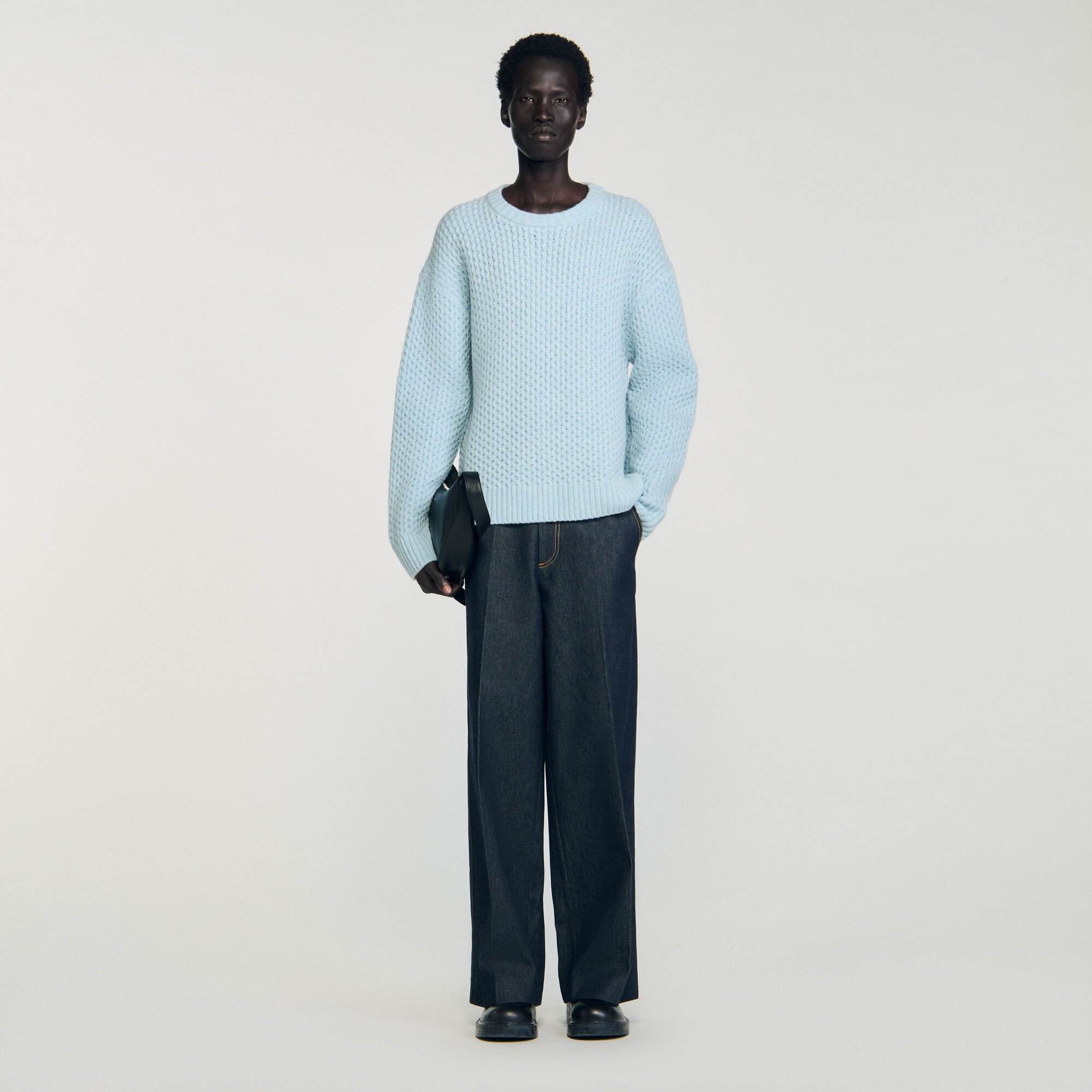 Honeycomb stitch wool sweater