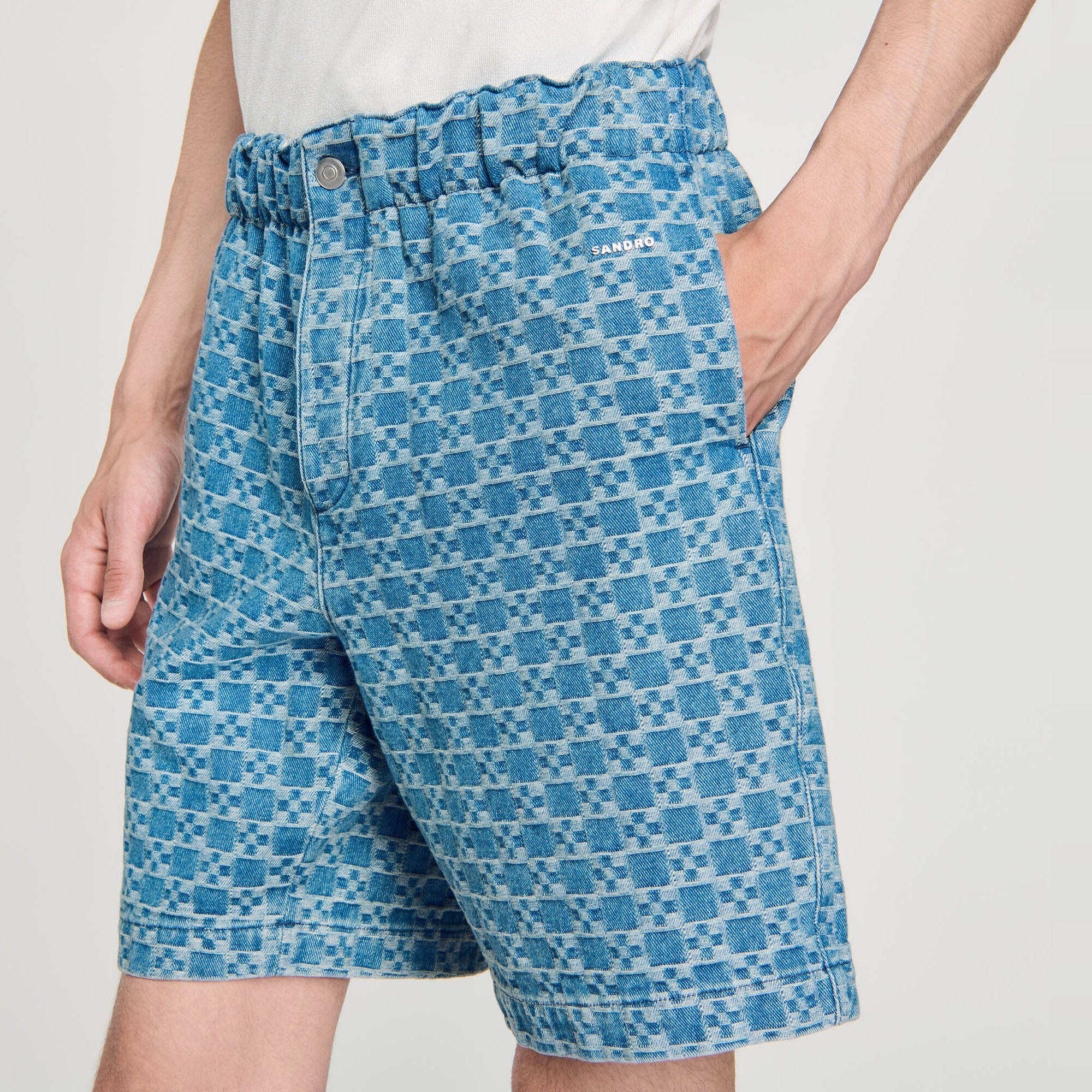 Square cross denim Bermuda shorts