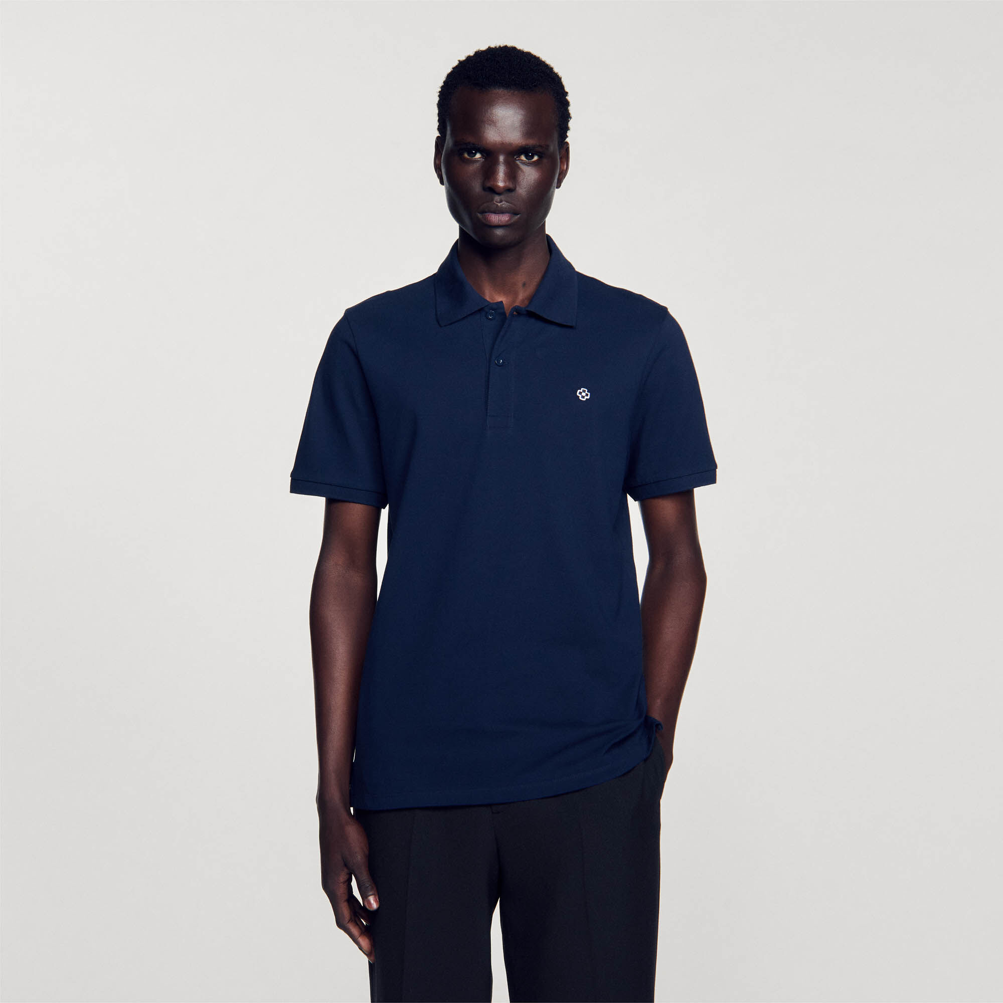 Polo shirt with Square Cross patch blue for Men | Sandro Paris Polo shirt with Square Cross patch blue for Men | Sandro Paris