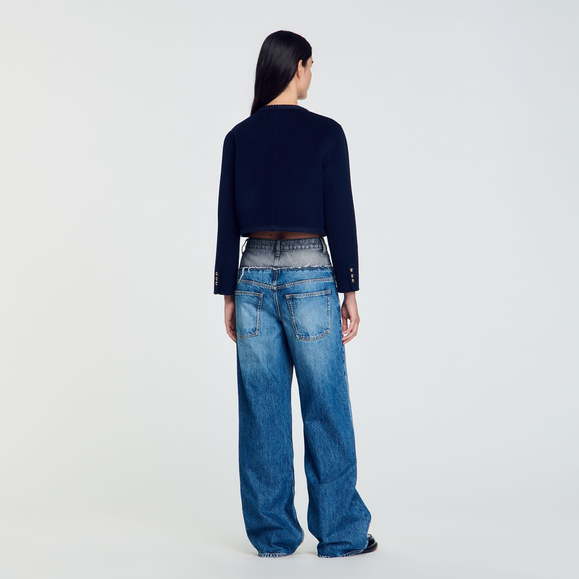 Short Wool Jacket blue For Women | Sandro Paris Short Wool Jacket blue For Women | Sandro Paris