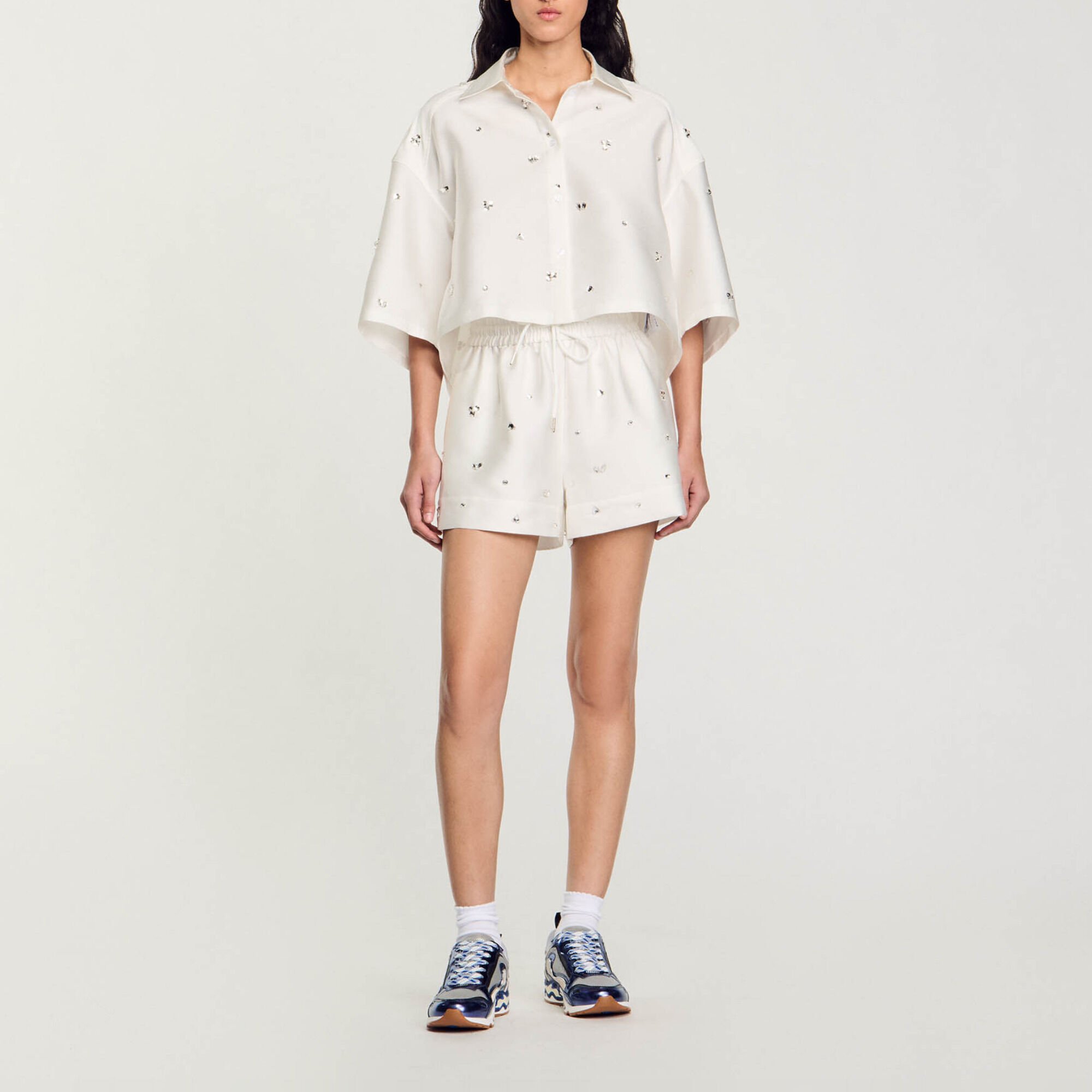 Rhinestone wide-leg shorts