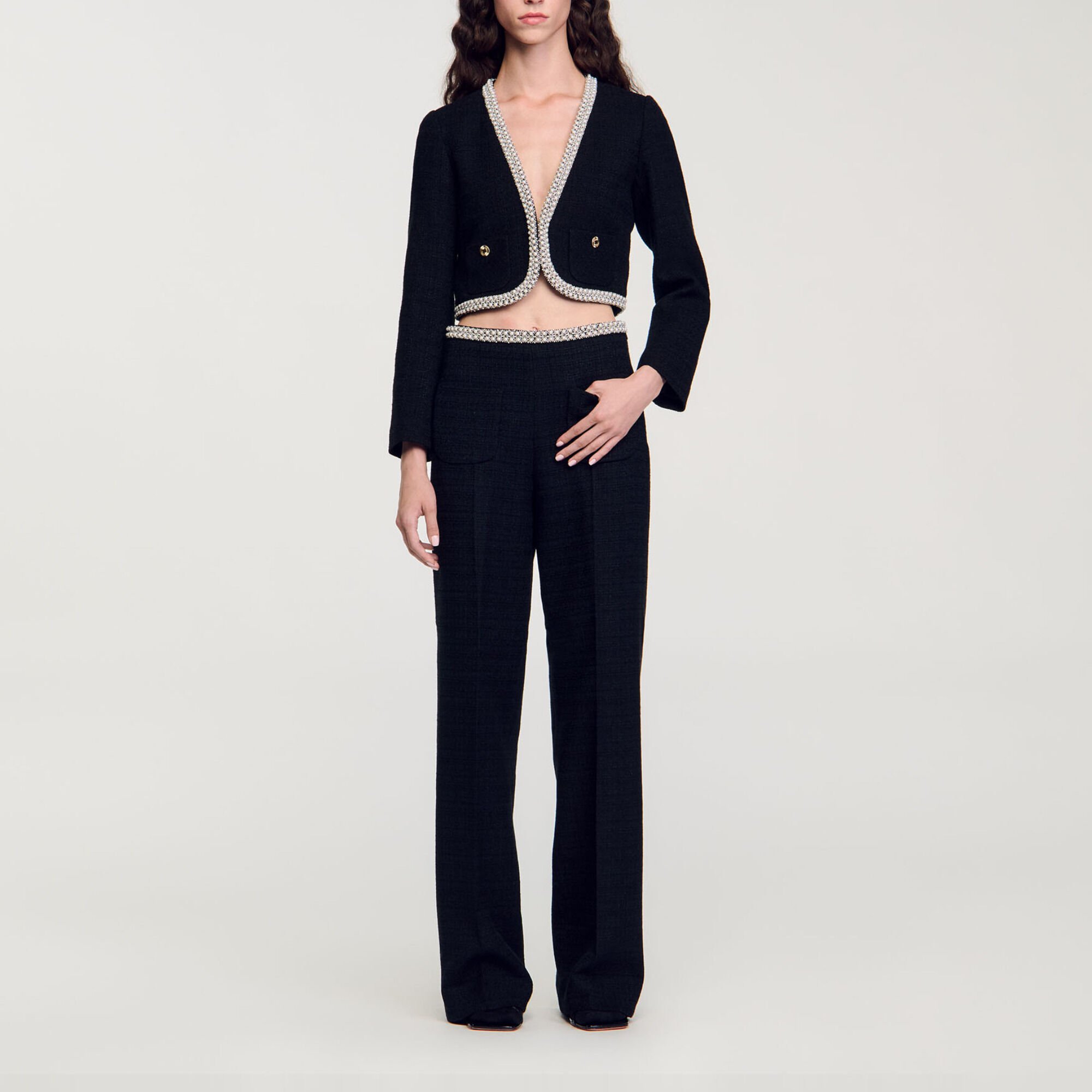 High-waisted tweed trousers