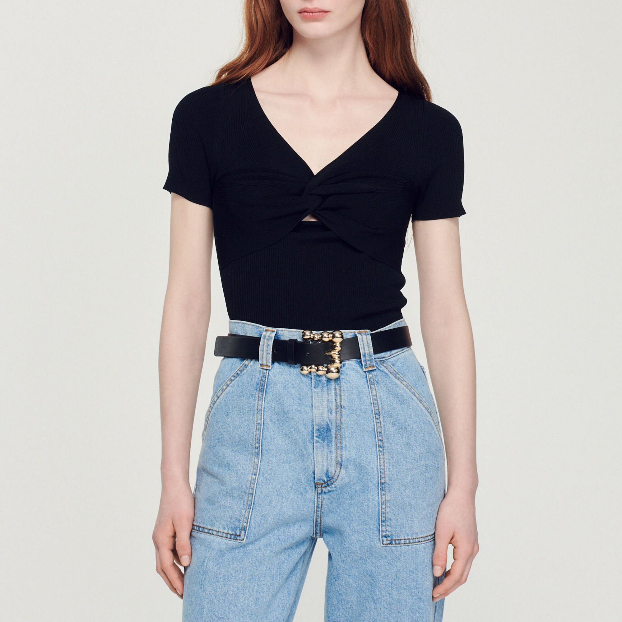 Wide leather belt with a square buckle