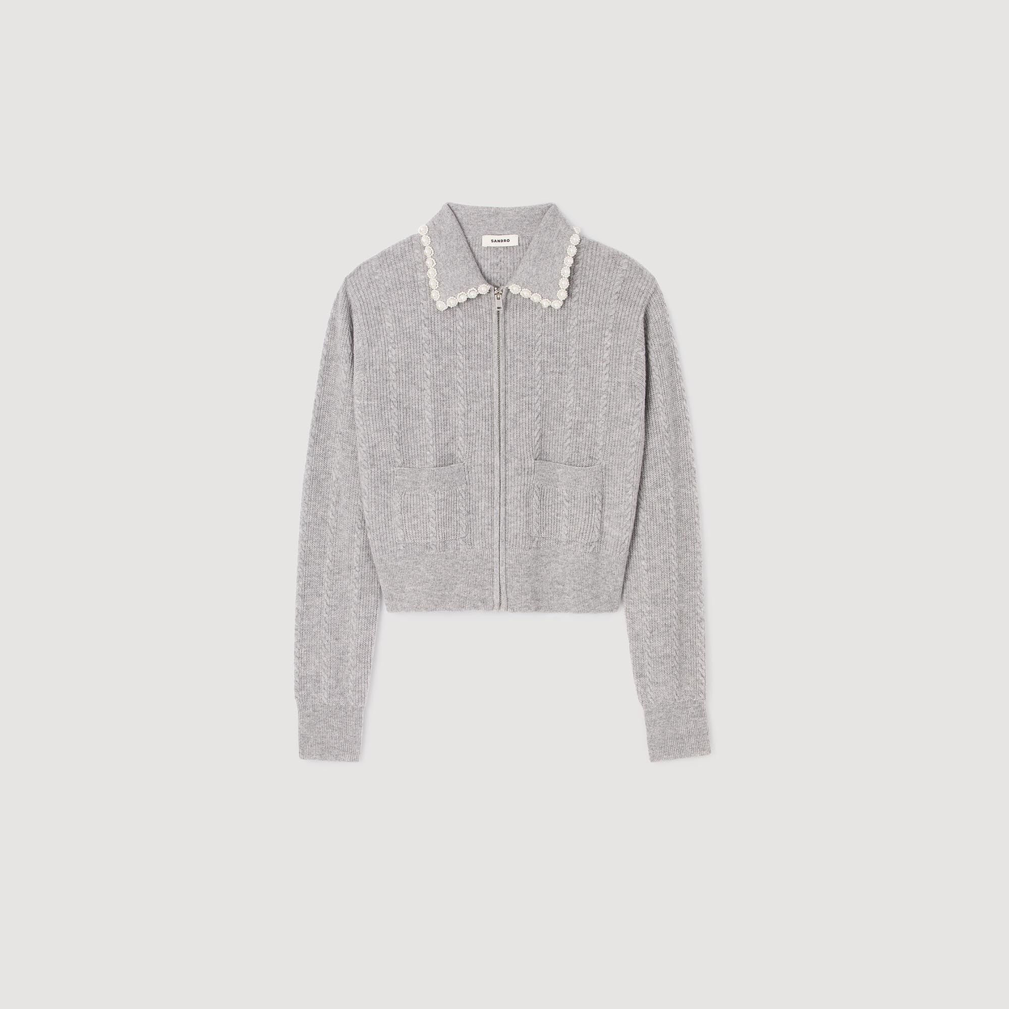Cardigan with beaded collar