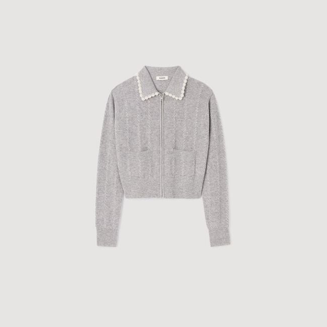 Cardigan with beaded collar